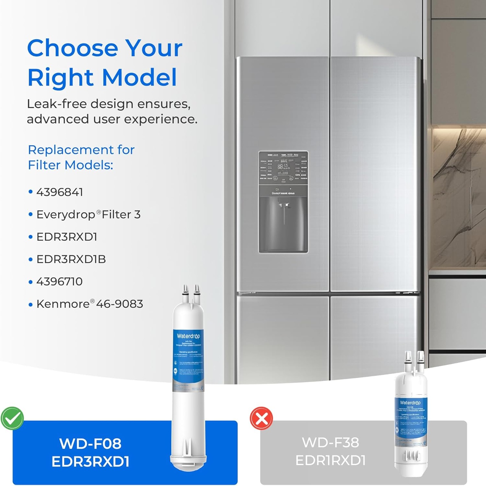 Waterdrop EDR3RXD1 Replacement for Everydrop® Filter 3, 4396841, 4396710, Kenmore® 46-9083, 46-9030, WD-F08 Refrigerator Water Filter