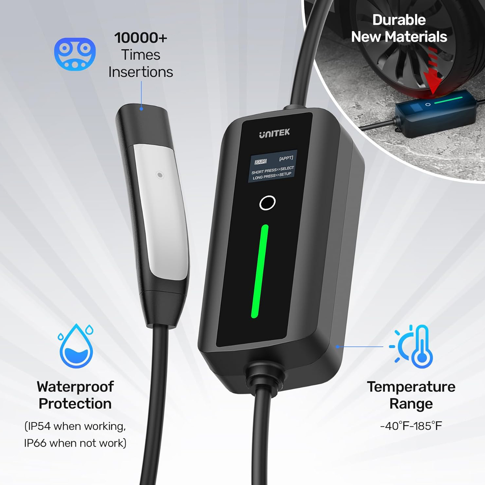 Unitek Portable Tesla Wall Charger -Level 1 & 2 EV Charger for All Tesla, 32Amp 7KW 240V Mobile Charger Connector for Tesla, EV Charging Station for Tesla, Tesla Home Charger for ModelY/3/S/X