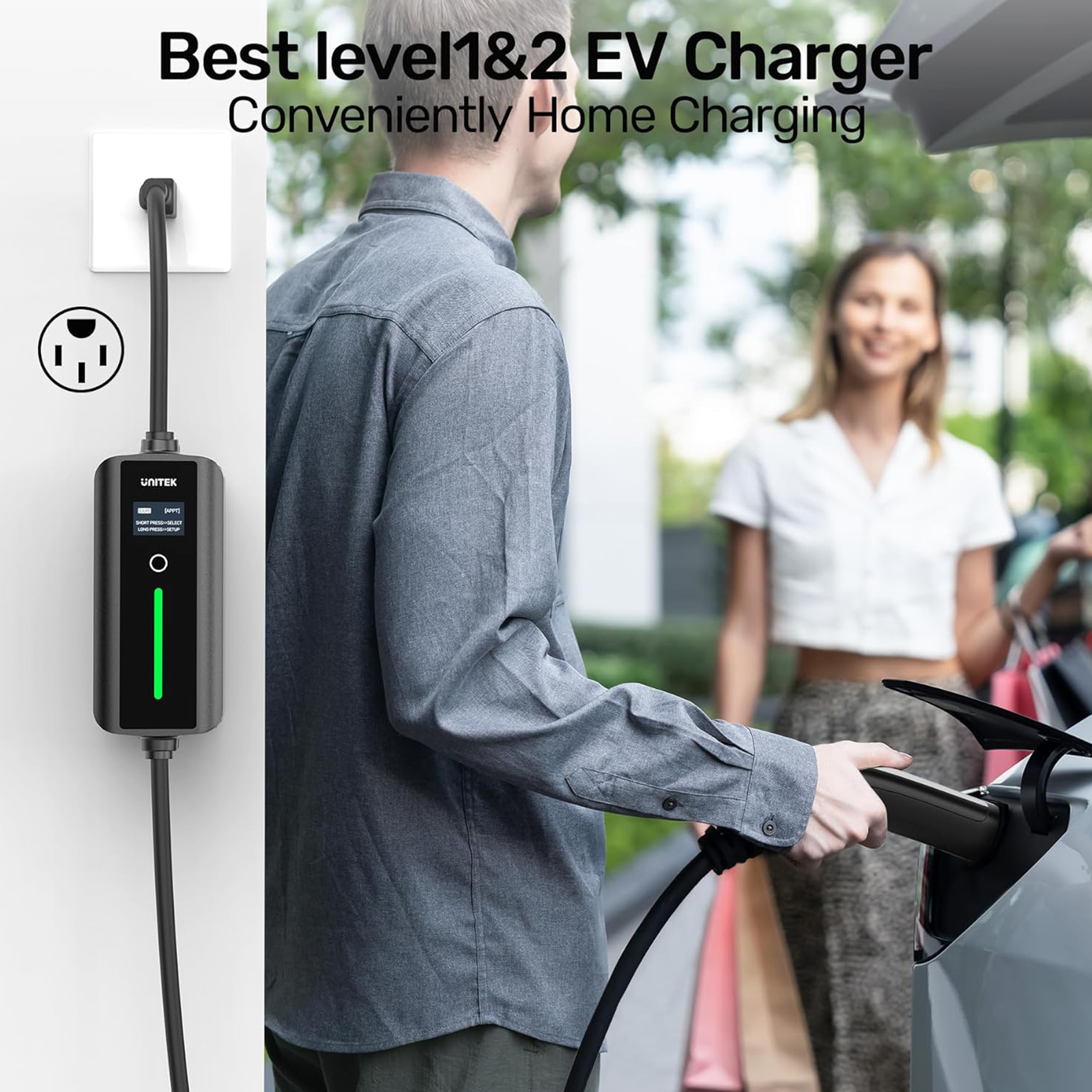 Unitek Portable Tesla Wall Charger -Level 1 & 2 EV Charger for All Tesla, 32Amp 7KW 240V Mobile Charger Connector for Tesla, EV Charging Station for Tesla, Tesla Home Charger for ModelY/3/S/X