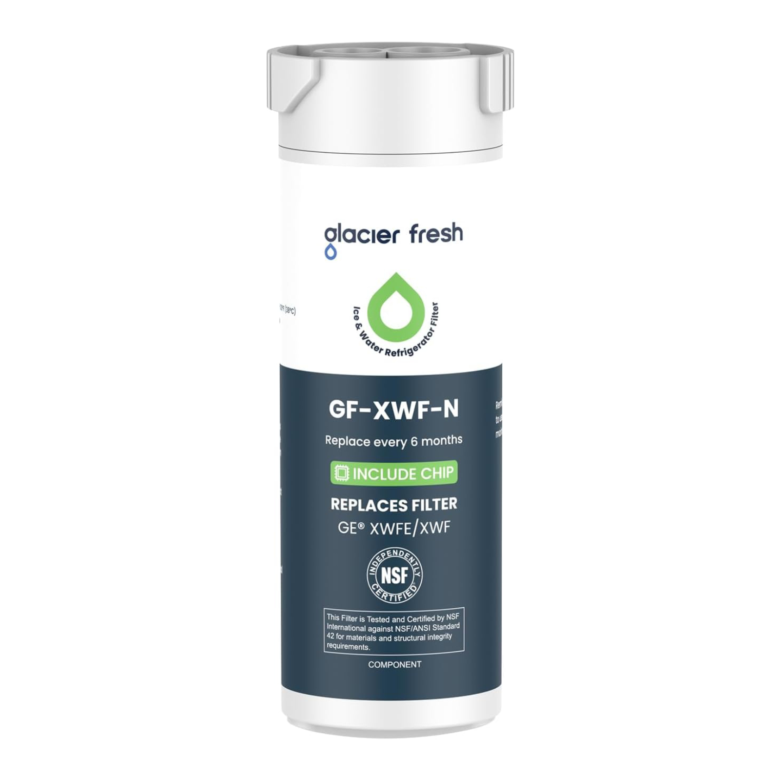 GLACIER FRESH Water Filter Compatible with XWFE (Built-in CHIP), Replacement for GE XWFE, XWF Refrigerator Water Filter NSF/ANSI 42 Certification Choose Pack Size