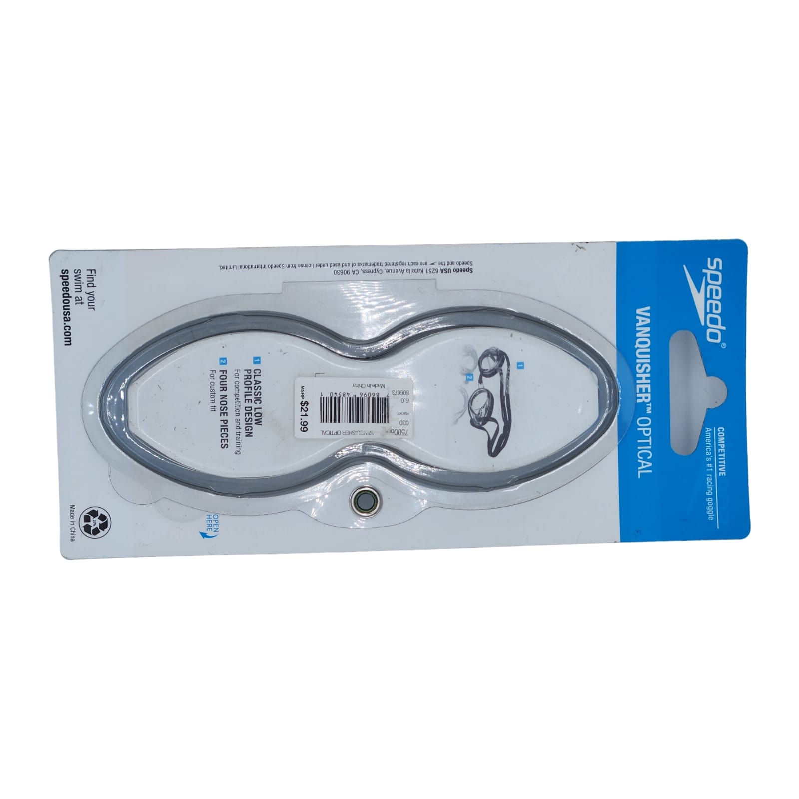 Speedo Vanquisher Optical Competition Swim Swimming Goggles Smoke Diopter -6.0