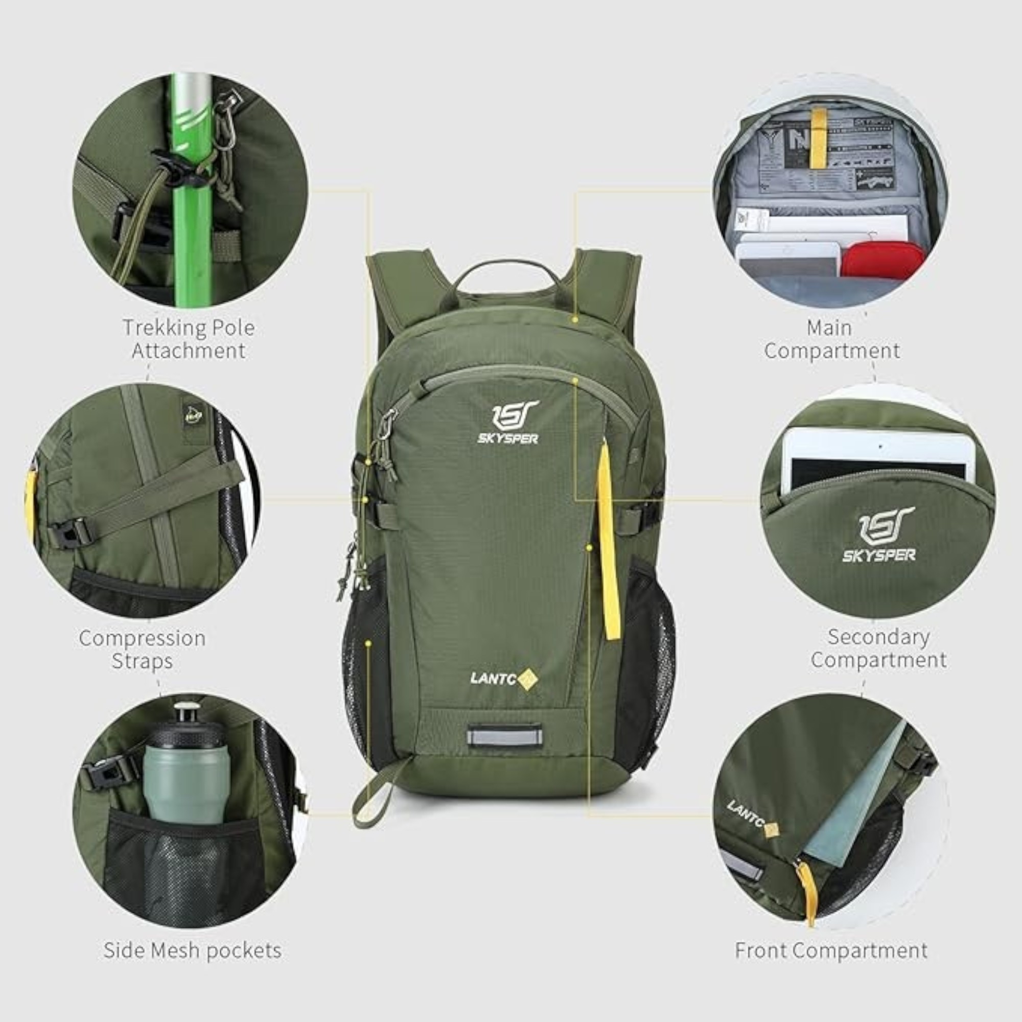 SKYSPER Small Hiking Backpack, 20L Lightweight Travel Backpacks Hiking Daypack for Women Men - Army Green