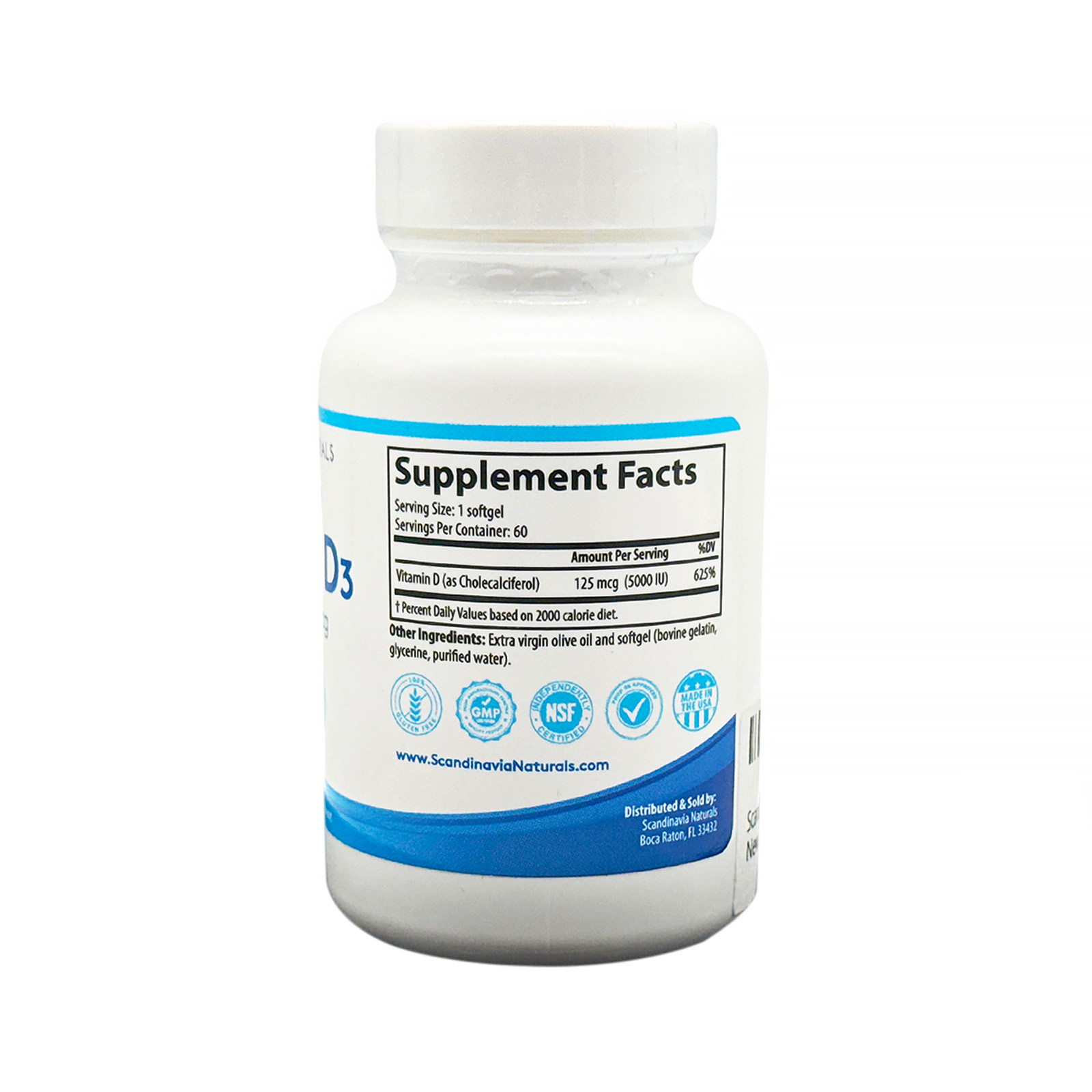 SCANDINAVIA NATURALS Vitamin D3 125 mcg (5,000 IU) 60 Softgels **READ**
