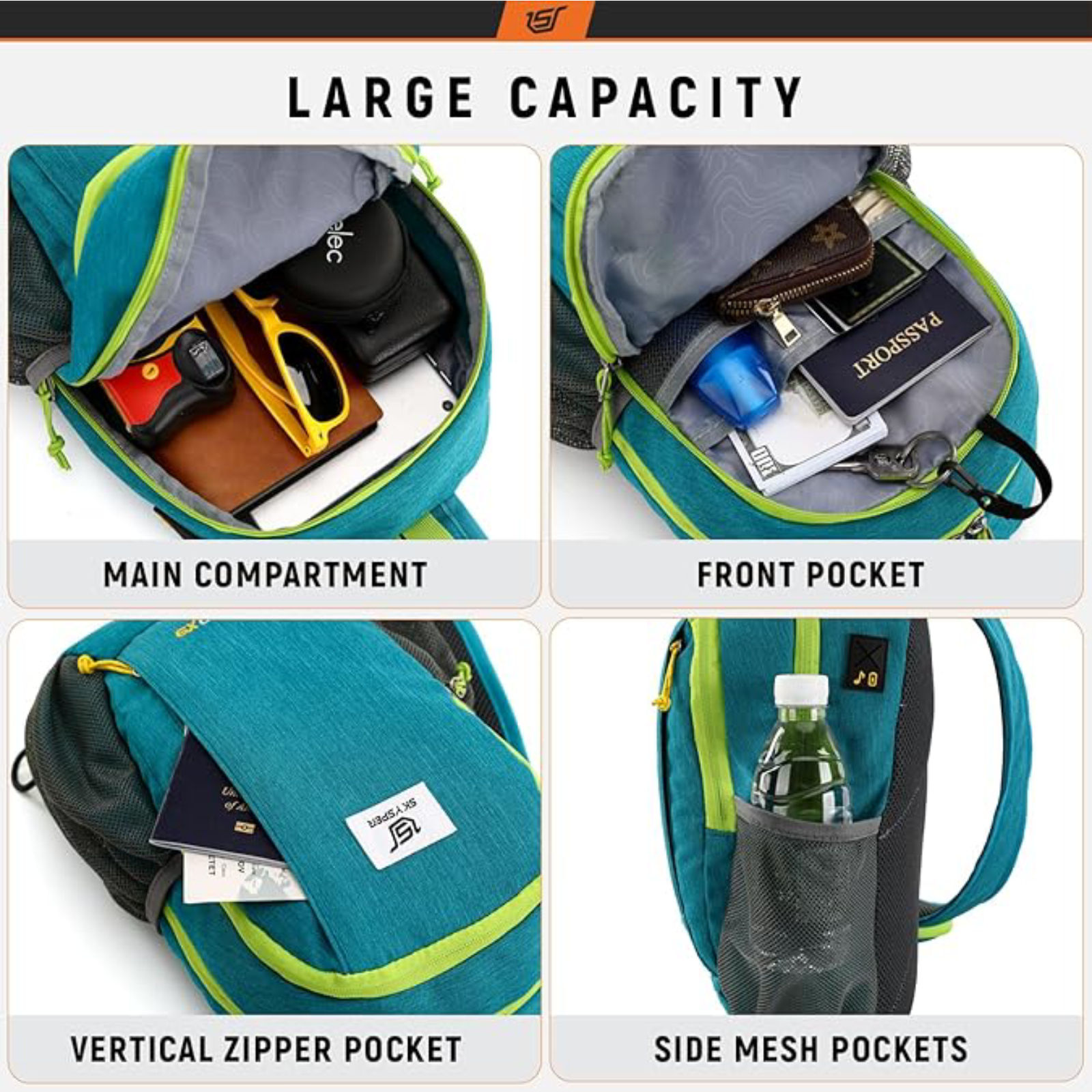 SKYSPER Sling Backpack with RFID Pocket Lightweight Crossbody Bag for Hiking Travel Shoulder Chest Bag for Men Women