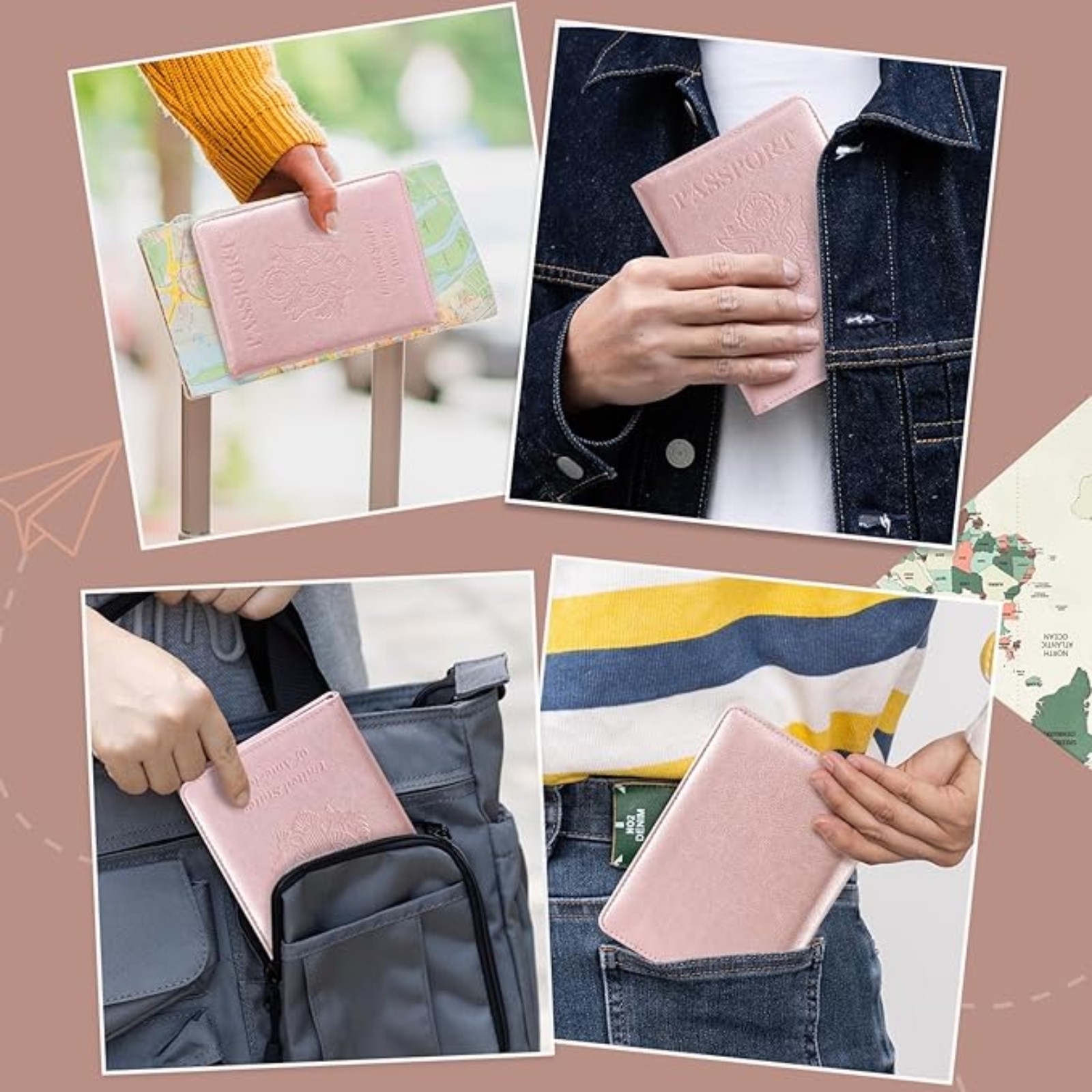 CoBak Passport Holder for Women and Men - Premium PU Leather Passport Cover Travel Wallet Organizer Holds Passport and Essential Documents, Rose Gold