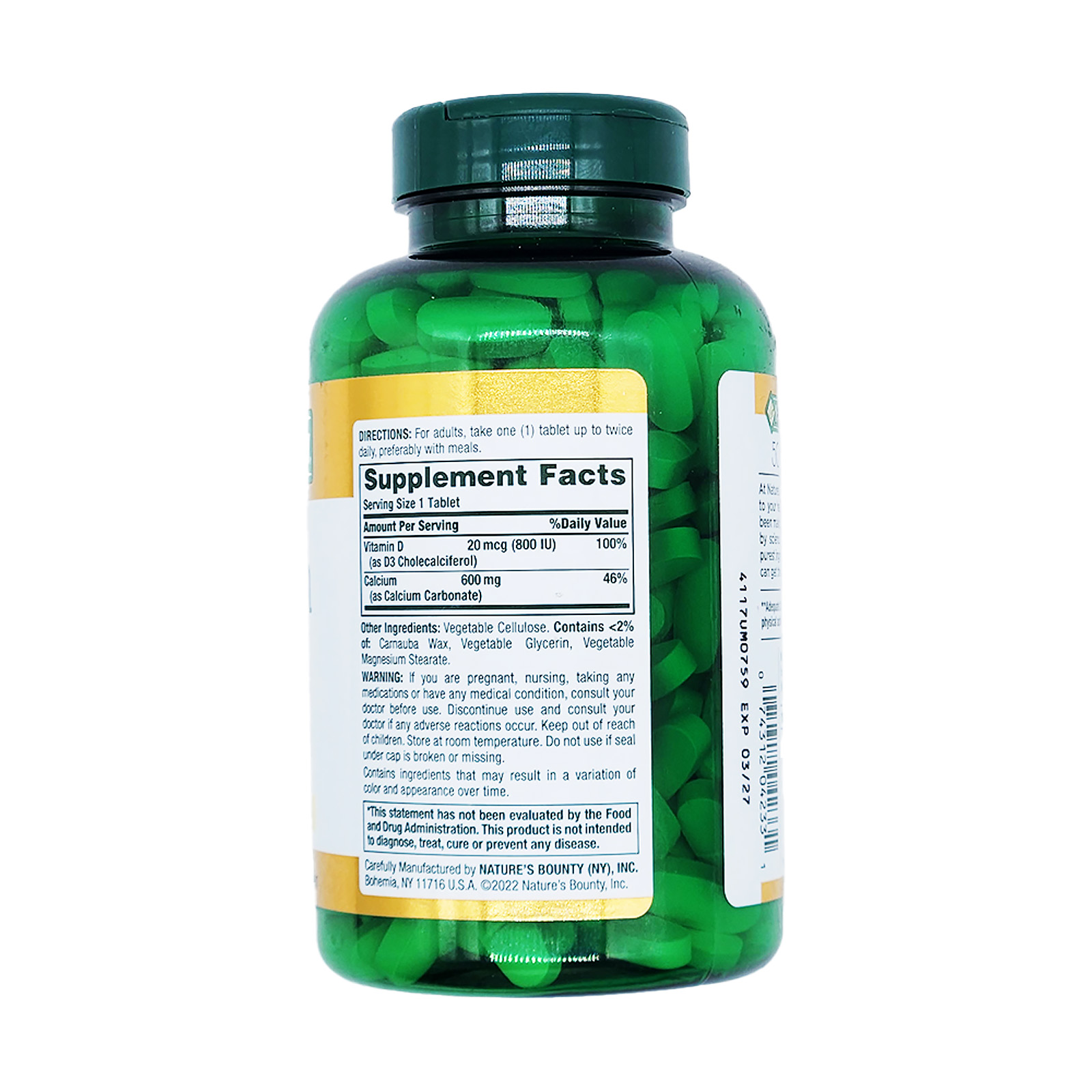 Nature's Bounty Calcium 600 + Vitamin D3 Tablets 600 Mg 250 Ct