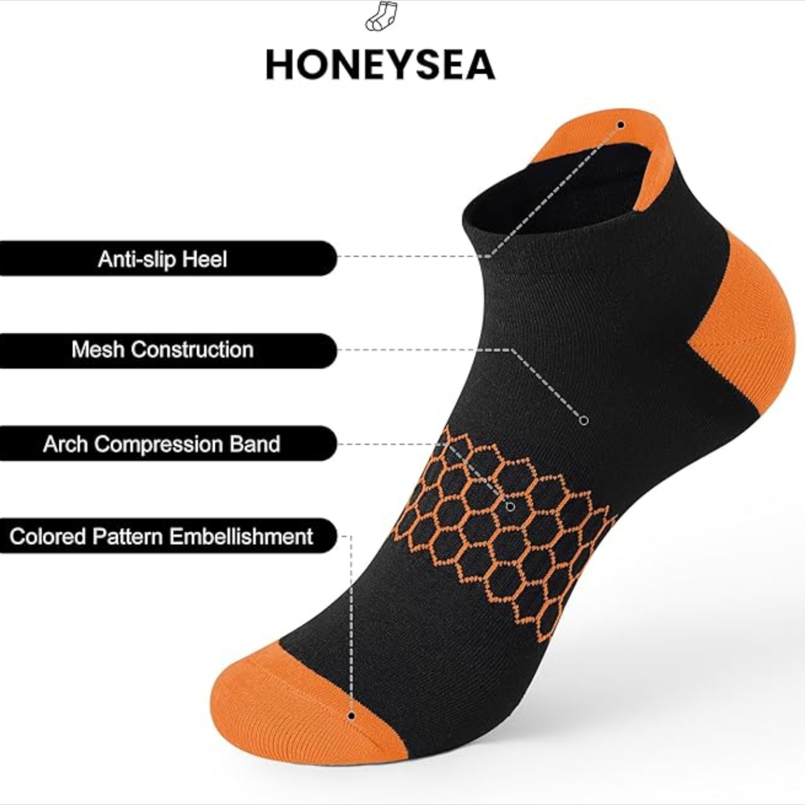 Honeysea Breathable Womens Ankle Socks - 6 Pairs Arch Compression Women's Low Cut Socks Colorful Girls Athletic Socks (Small)