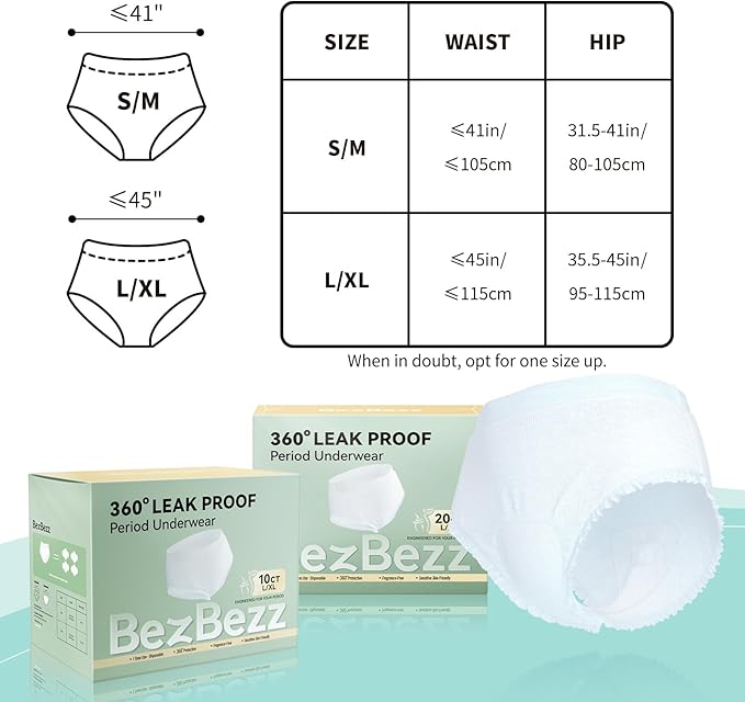 Disposable Period Underwear for Women Plus Size L/XL, 360° Leak Proof Period Panties for Heavy Flow, Overnight Postpartum and Incontinence Pads, Odor Control, Breathable, Unscented, 10 Count