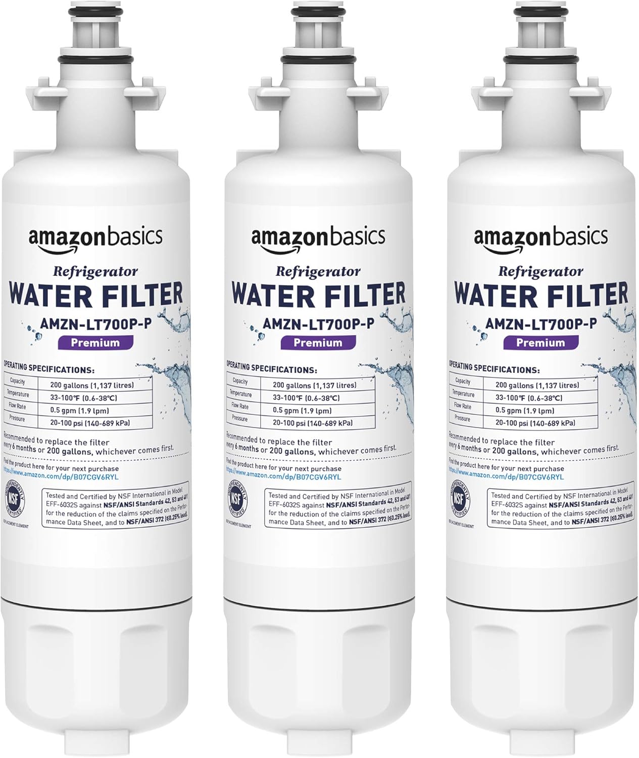Amazon Basics Replacement LG LT700P Refrigerator Water Filter Cartridge - Premium - 3 Pack