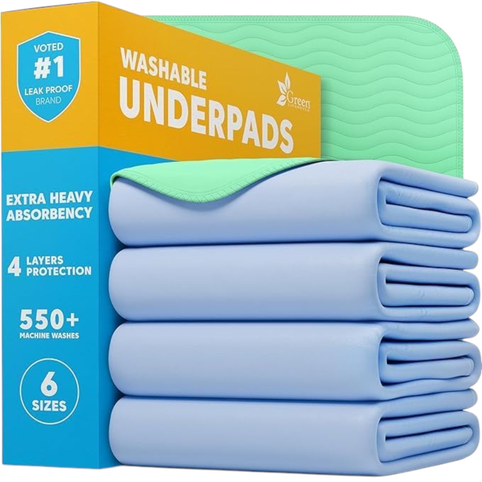 GREEN LIFESTYLE® Washable Underpads - Heavy Absorbency Reusable Bedwetting Incontinence Pads for Kids, Adults, Elderly, and Pets - Toddler Mattress Pads for Bed, Sofa, Floor (Pack of 4 - 34x36)