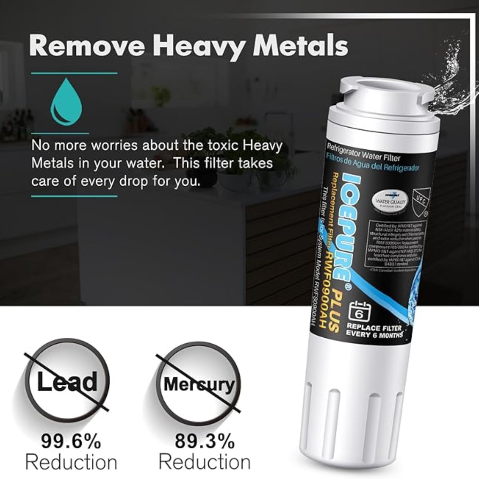 ICEPURE PLUS NSF/ANSI 53 Certified UKF8001 Refrigerator Water Filter Compatible with Maytag UKF8001, UKF8001AXX, UKF8001P, Whirlpool 4396395, 469006, EDR4RXD1, EveryDrop Filter 4, 2 Pack