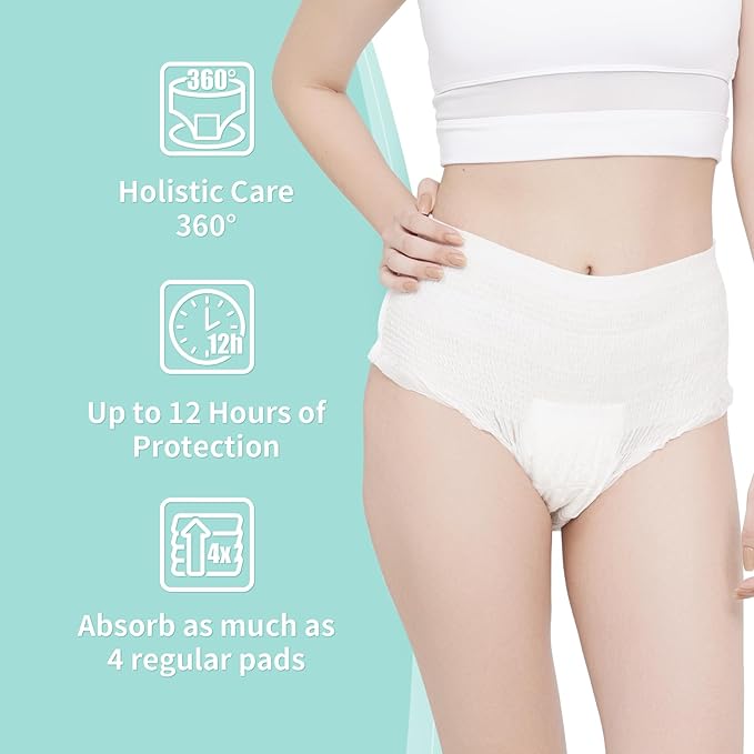 Disposable Period Underwear for Women Plus Size L/XL, 360° Leak Proof Period Panties for Heavy Flow, Overnight Postpartum and Incontinence Pads, Odor Control, Breathable, Unscented, 10 Count
