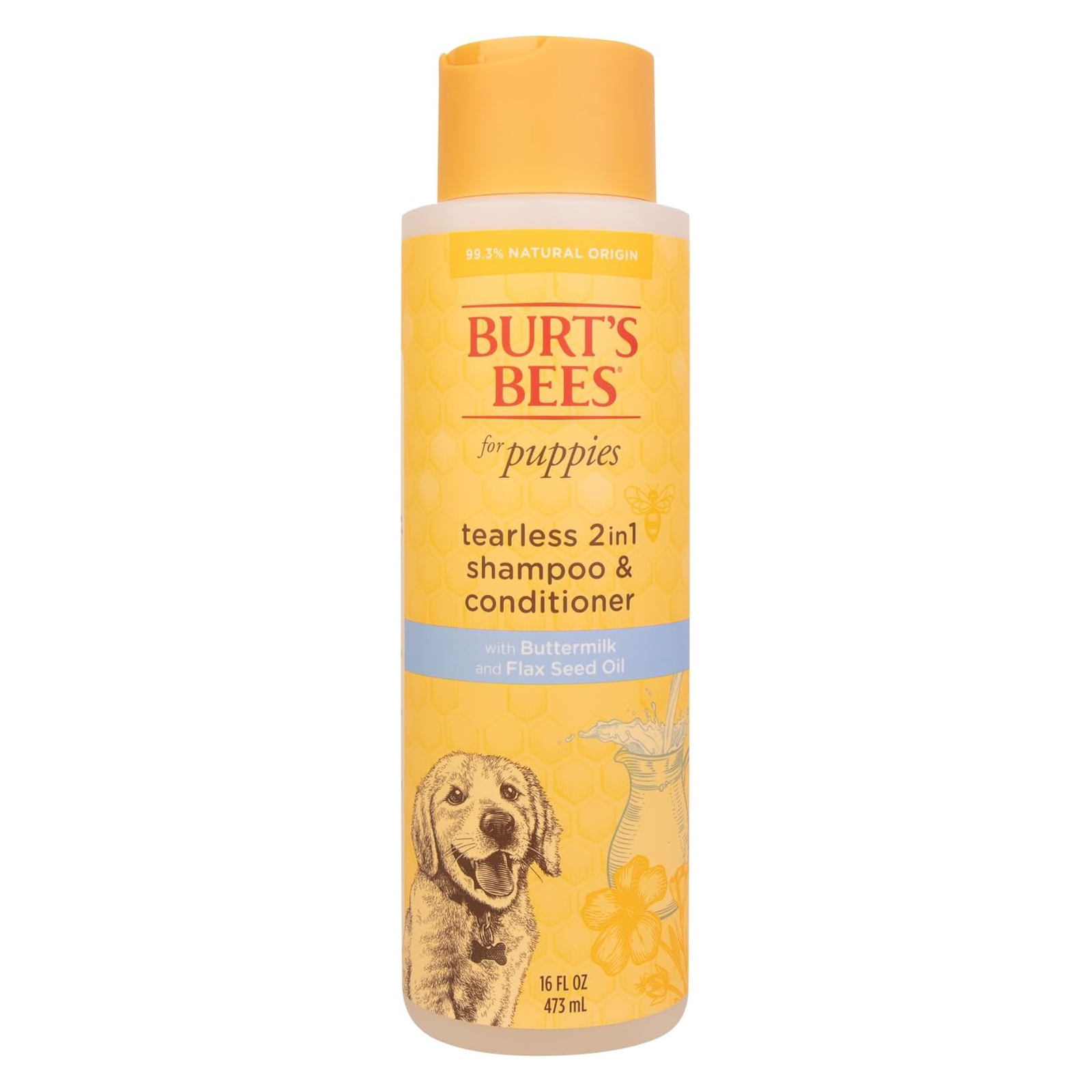 Burt's Bees for Pets Tearless Puppy 2-in-1 Shampoo and Conditioner with Buttermilk and Linseed Oil, 95% Natural Origin Formulas, Shampoo for Puppies - Gentle Puppy Shampoo Tear Free, 16 oz