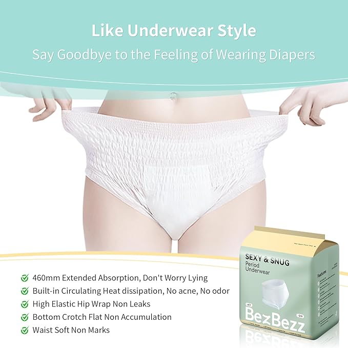 Disposable Period Underwear for Women Plus Size L/XL, 360° Leak Proof Period Panties for Heavy Flow, Overnight Postpartum and Incontinence Pads, Odor Control, Breathable, Unscented, 10 Count