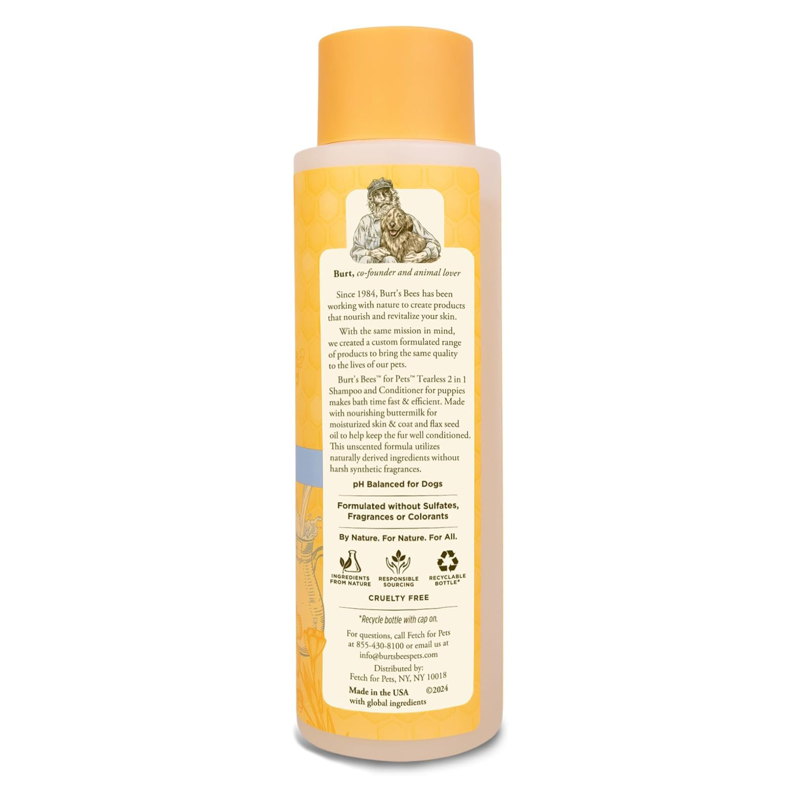 Burt's Bees for Pets Tearless Puppy 2-in-1 Shampoo and Conditioner with Buttermilk and Linseed Oil, 95% Natural Origin Formulas, Shampoo for Puppies - Gentle Puppy Shampoo Tear Free, 16 oz