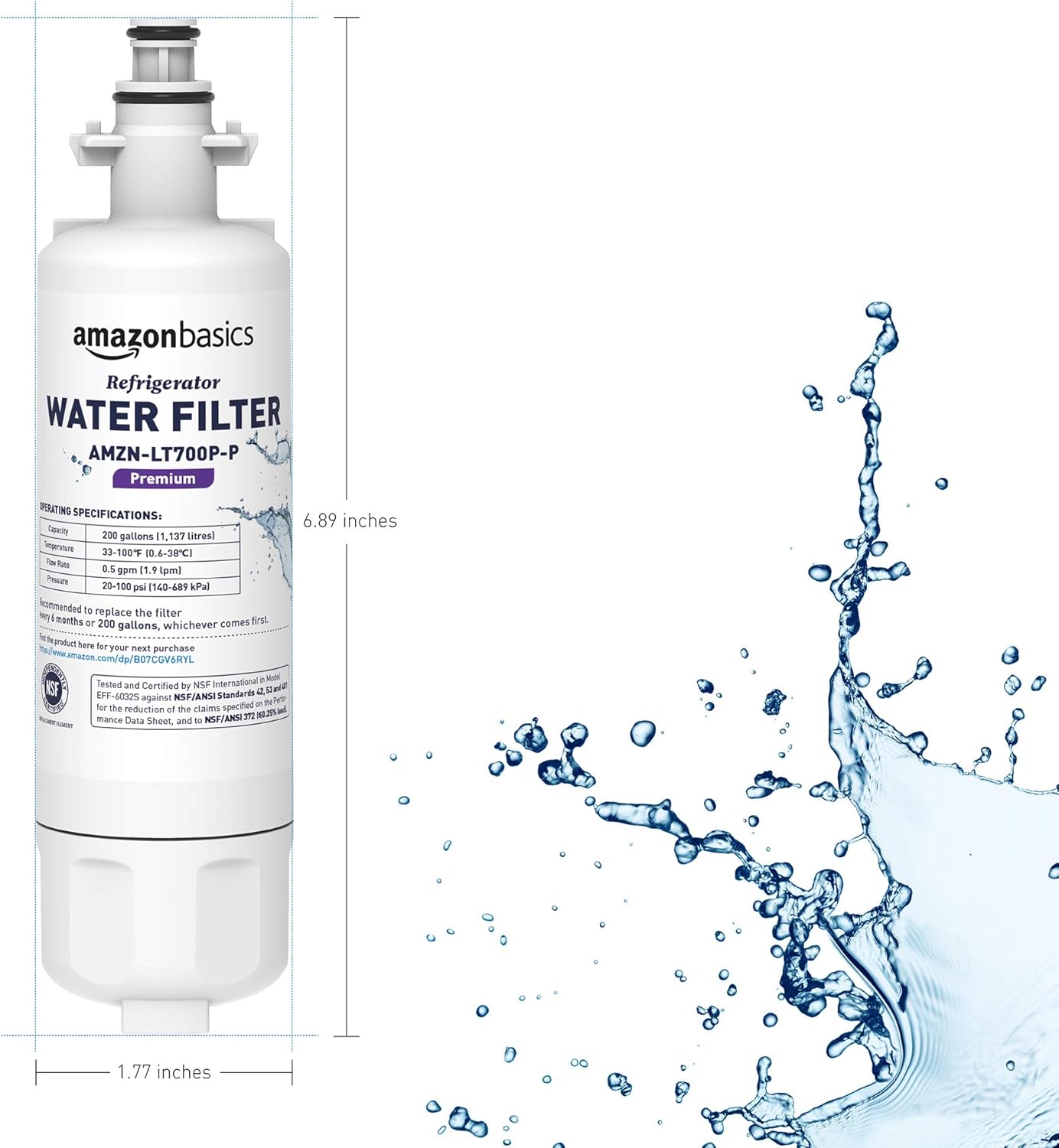 Amazon Basics Replacement LG LT700P Refrigerator Water Filter Cartridge - Premium - 3 Pack