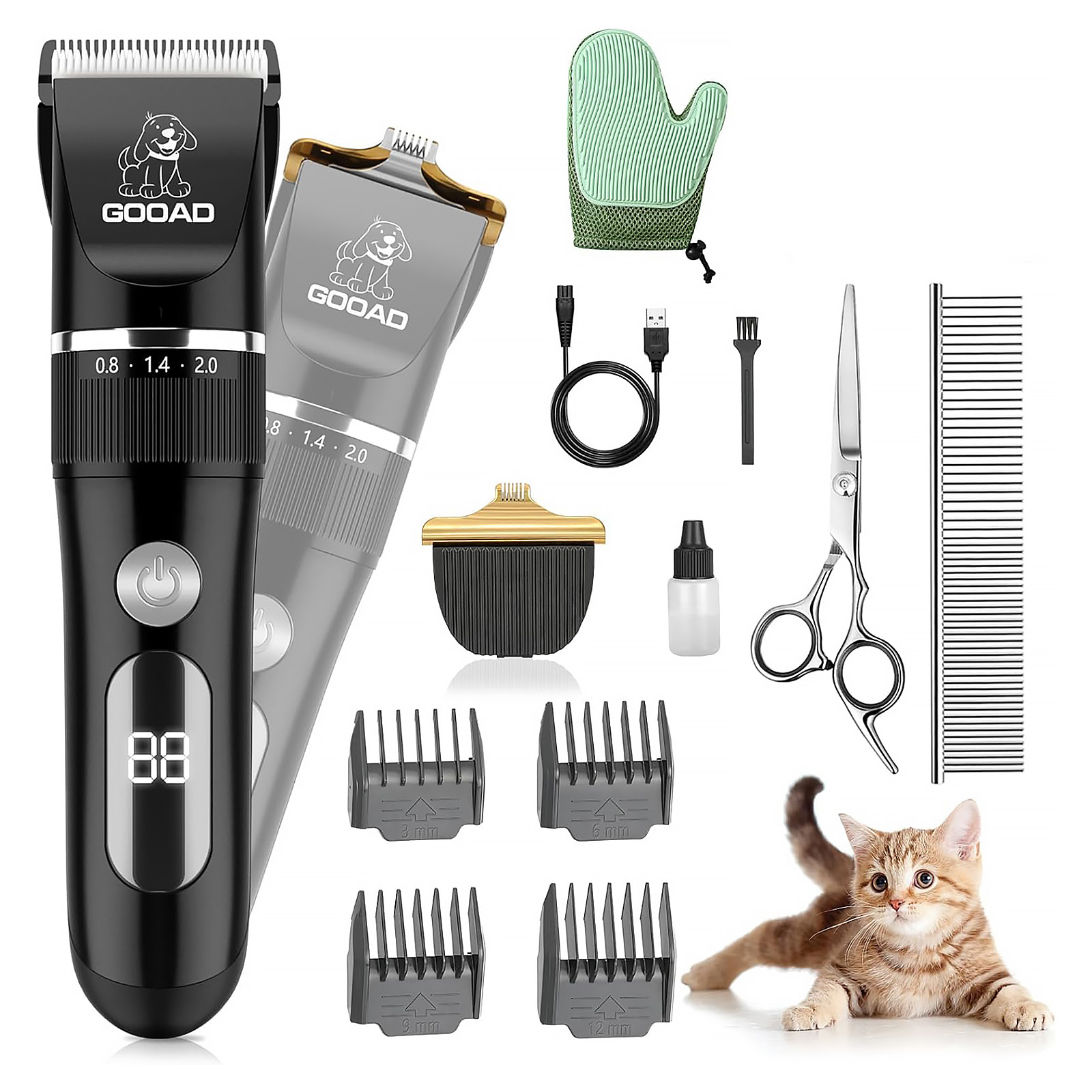 Cat Grooming Kit, Cat Clippers for Matted Hair, Cordless Cat Shaver for Long Hair, Low Noise Paw Trimmer, Cat Hair Trimmer for Grooming,Quiet Pet Hair Clippers Tools for Cats Dogs (Black)