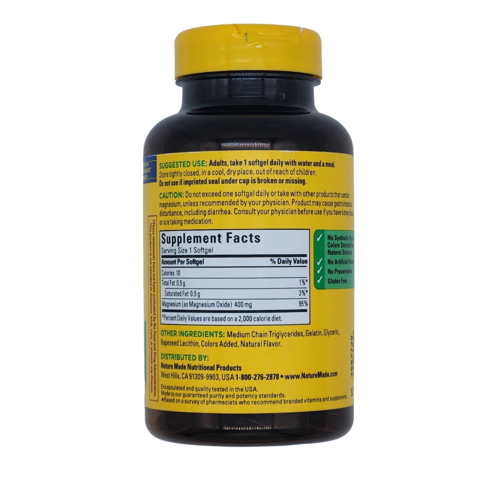 Nature Made Extra Strength Magnesium Oxide 400 mg, Dietary Supplement for Muscle Support, 110 Count softgels