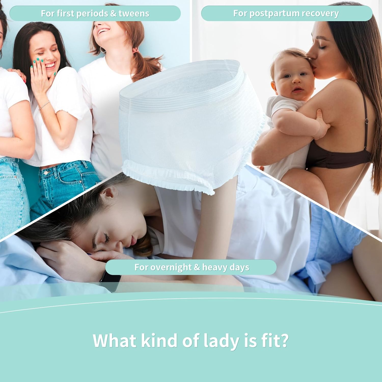 Disposable Period Underwear for Women Plus Size L/XL, 360° Leak Proof Period Panties for Heavy Flow, Overnight Postpartum and Incontinence Pads, Odor Control, Breathable, Unscented, 10 Count