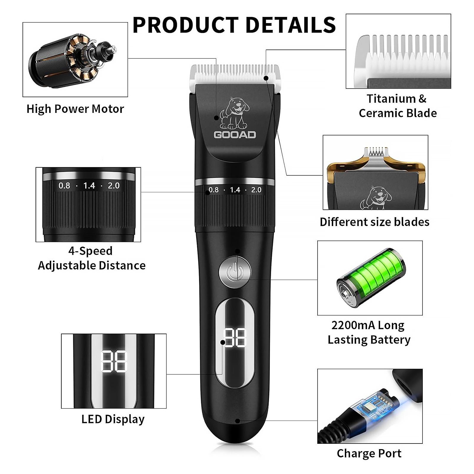 Cat Grooming Kit, Cat Clippers for Matted Hair, Cordless Cat Shaver for Long Hair, Low Noise Paw Trimmer, Cat Hair Trimmer for Grooming,Quiet Pet Hair Clippers Tools for Cats Dogs (Black)