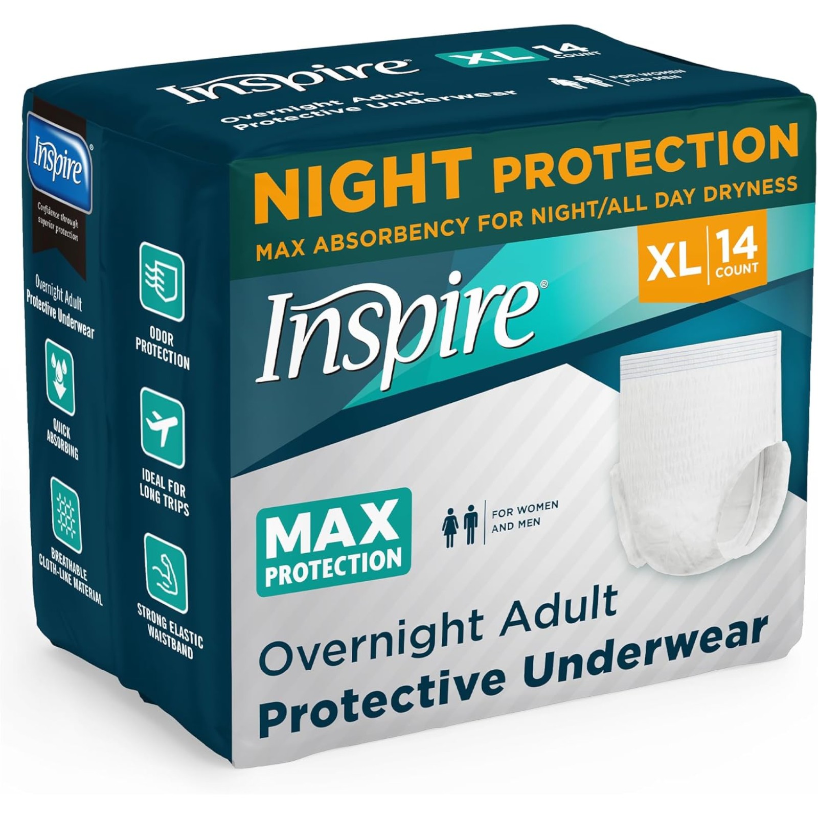 Inspire Adult Diapers Women or Men - MAX Absorbency | Our Most Absorbent and Dry, Incontinence Underwear for Women or Men | Leak Proof Diaper Overnight or Daytime for Heavy XL 14 count