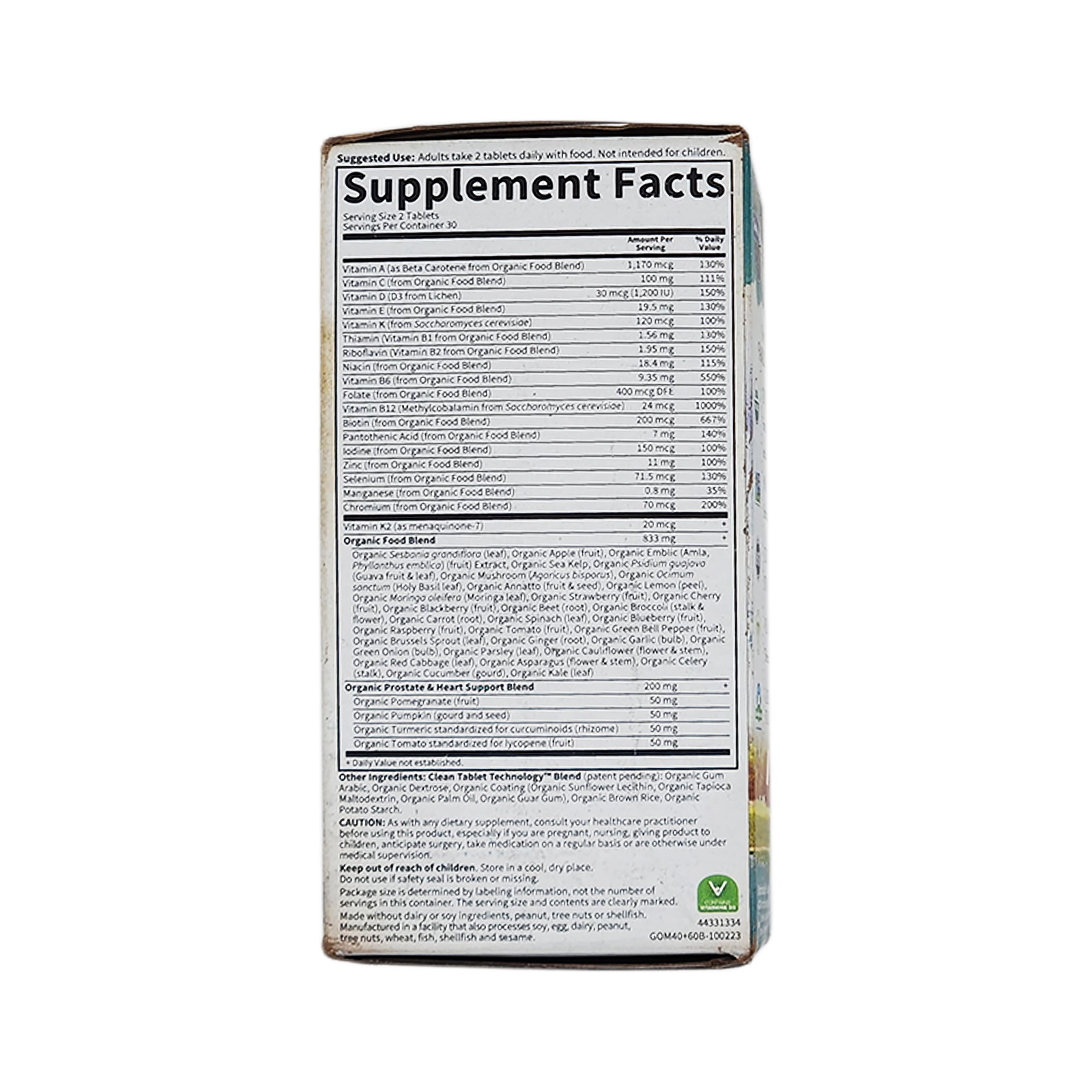 Garden of Life Organics Men's 40+ Multivitamin, 60 Vegan Tablets