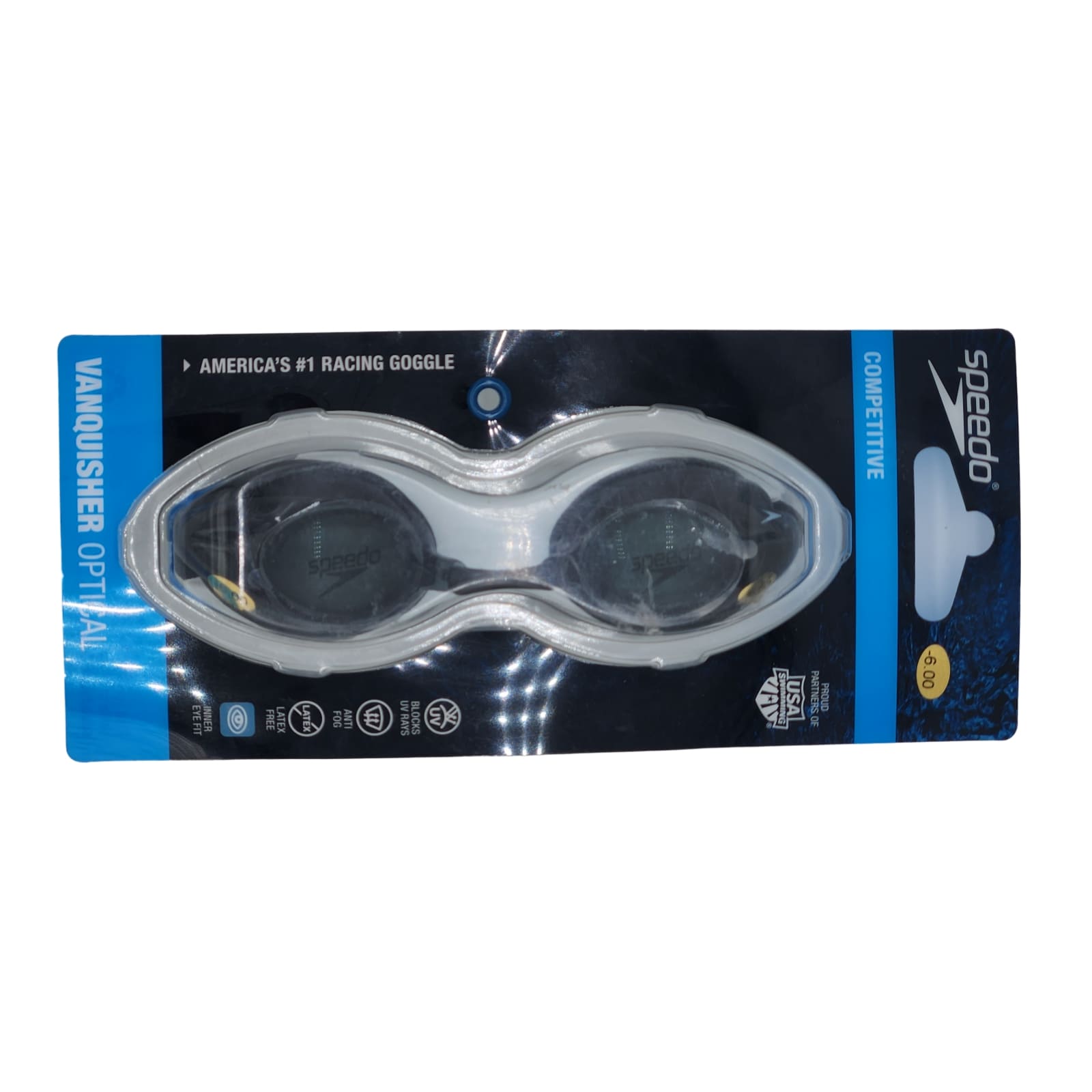 Speedo Vanquisher Optical Competition Swim Swimming Goggles Smoke Diopter -6.0