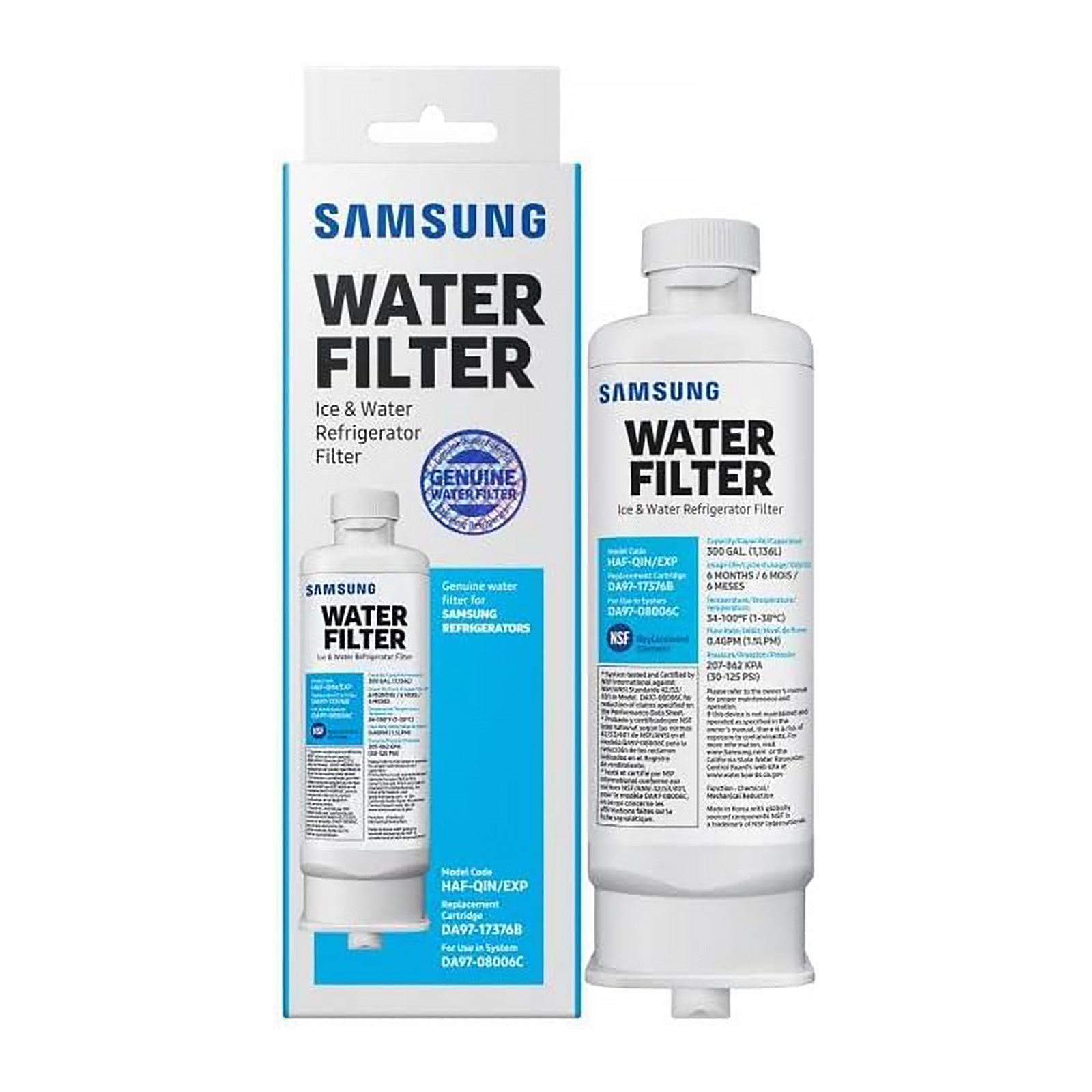 SAMSUNG DA97-17376B Genuine Filters for Refrigerator Water and Ice, Carbon Block Filtration for Clean, Clear Drinking Water, HAF-QIN/EXP (Choose pack)