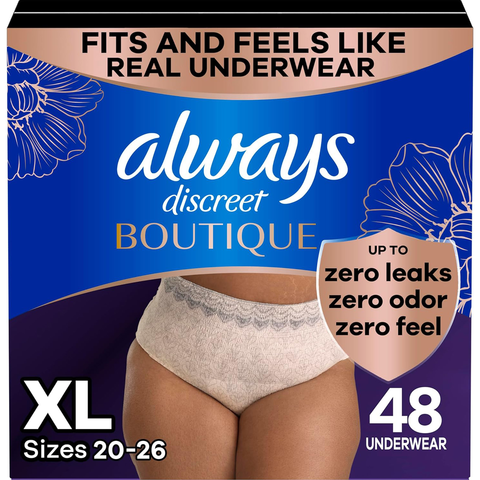 Always Discreet Boutique XL Women's Underwear, 48 Ct, Maximum Protection