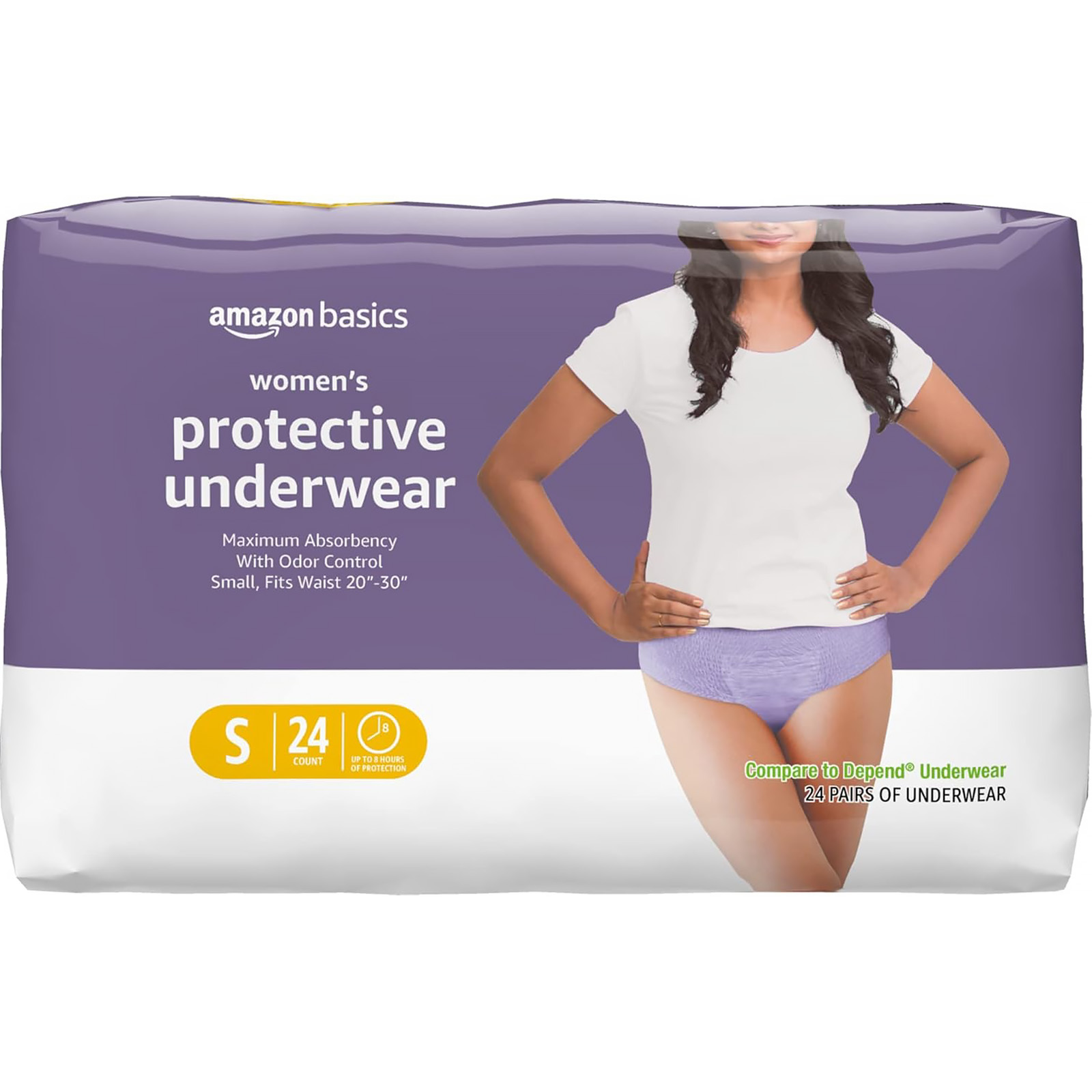 Amazon Basics Incontinence Underwear for Women, Protective, Disposable, Postpartum, Maximum Absorbency, Small, Lavender, 24 Count