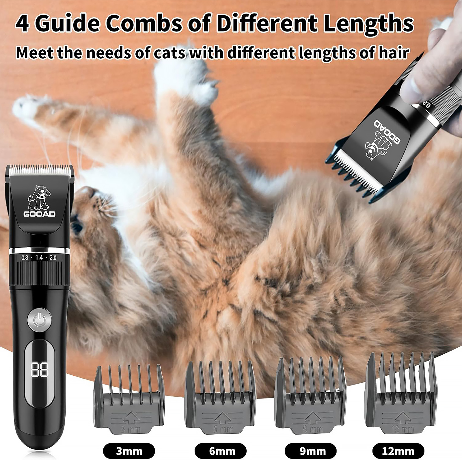 Cat Grooming Kit, Cat Clippers for Matted Hair, Cordless Cat Shaver for Long Hair, Low Noise Paw Trimmer, Cat Hair Trimmer for Grooming,Quiet Pet Hair Clippers Tools for Cats Dogs (Black)