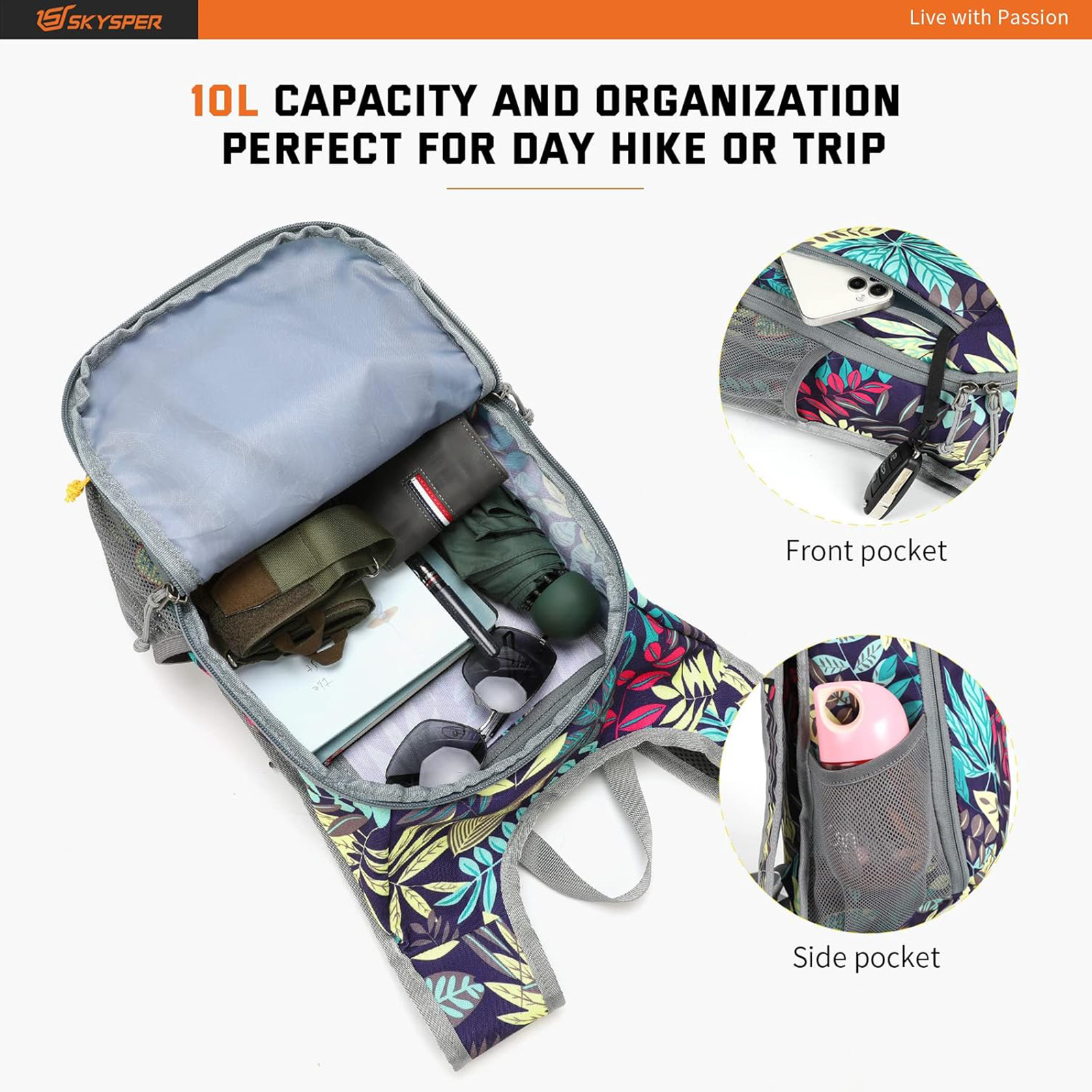 SKYSPER Small Daypack 10L Hiking Backpack Packable Lightweight Travel Day Pack for Women Men, Color: Leaf, Size: 10L