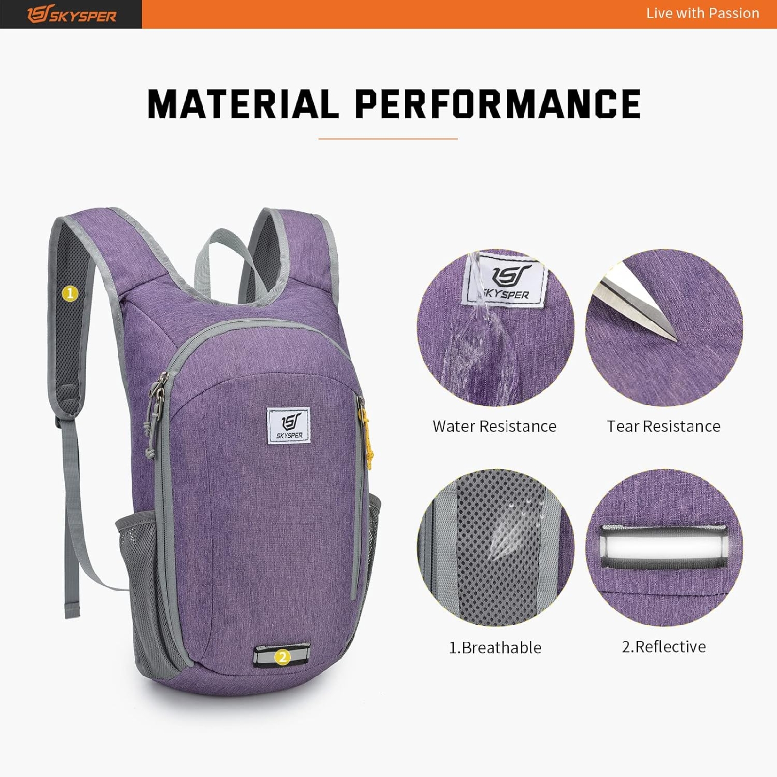 SKYSPER Small Daypack 10L Hiking Backpack Packable Lightweight Travel Day Pack for Women Men, Purple