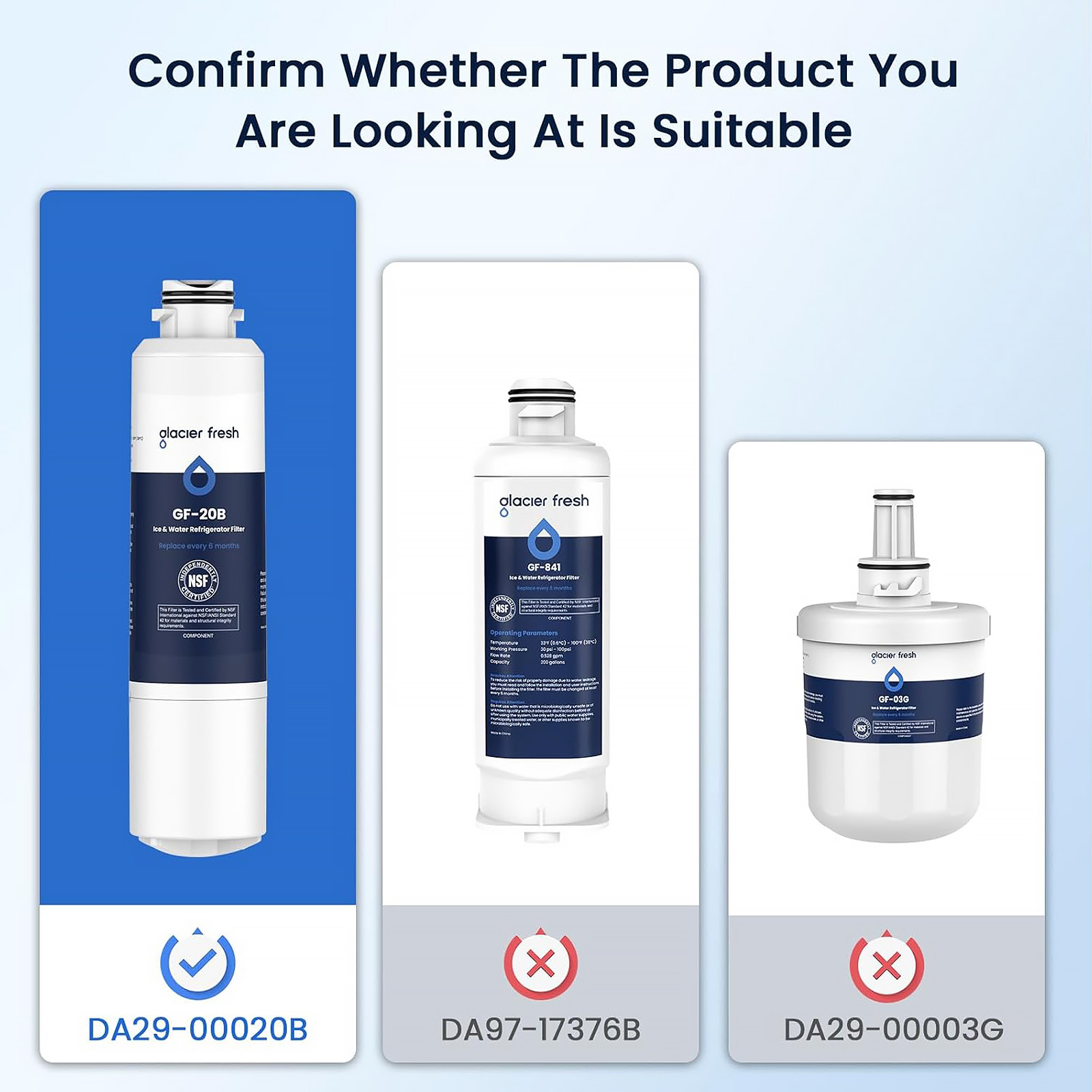 GLACIER FRESH GF-20B Refrigerator Water Filter Compatible with Samsung (3 PACK)
