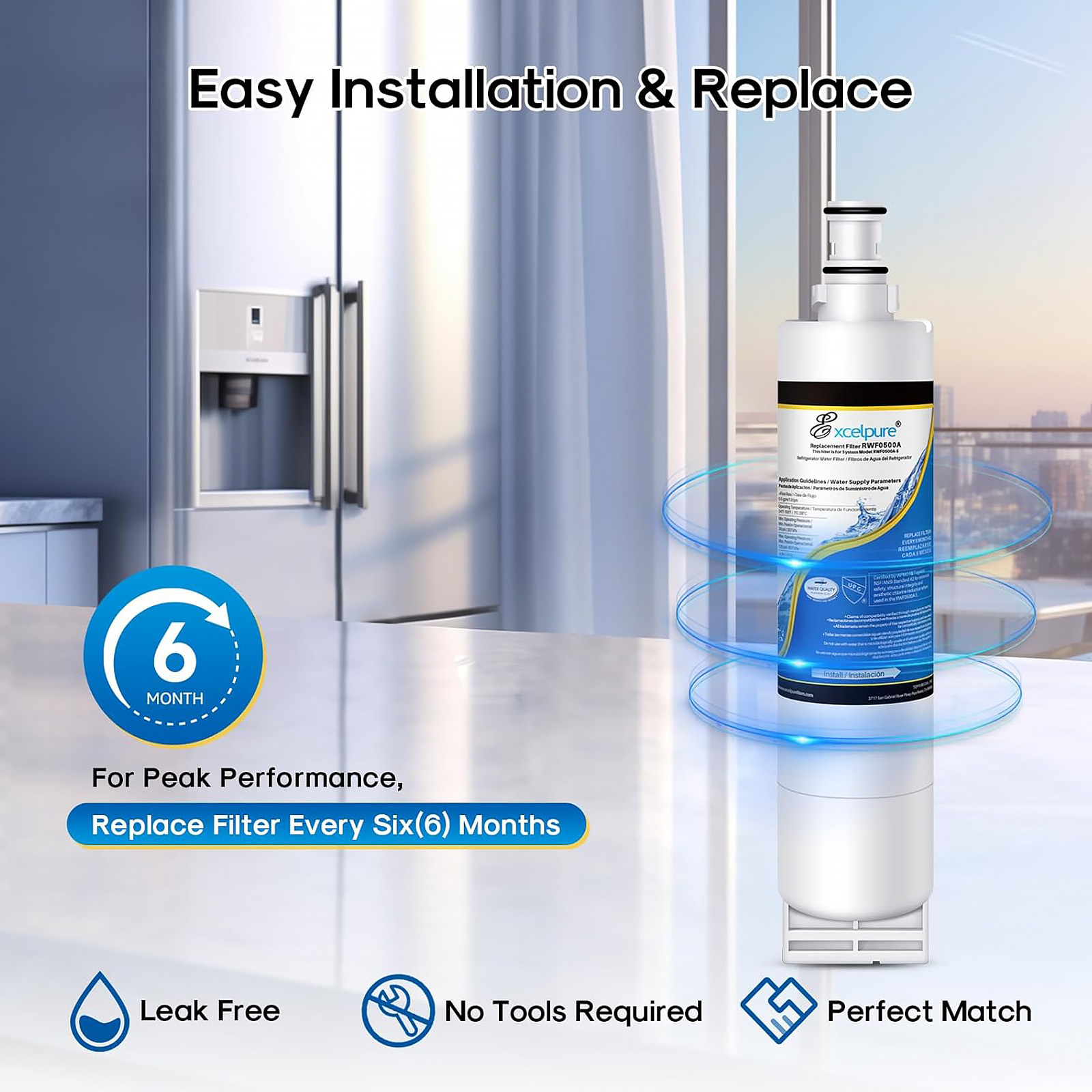 Excelpure EP-4396508 Replacement Refrigerator Water Filter, 1 Pack