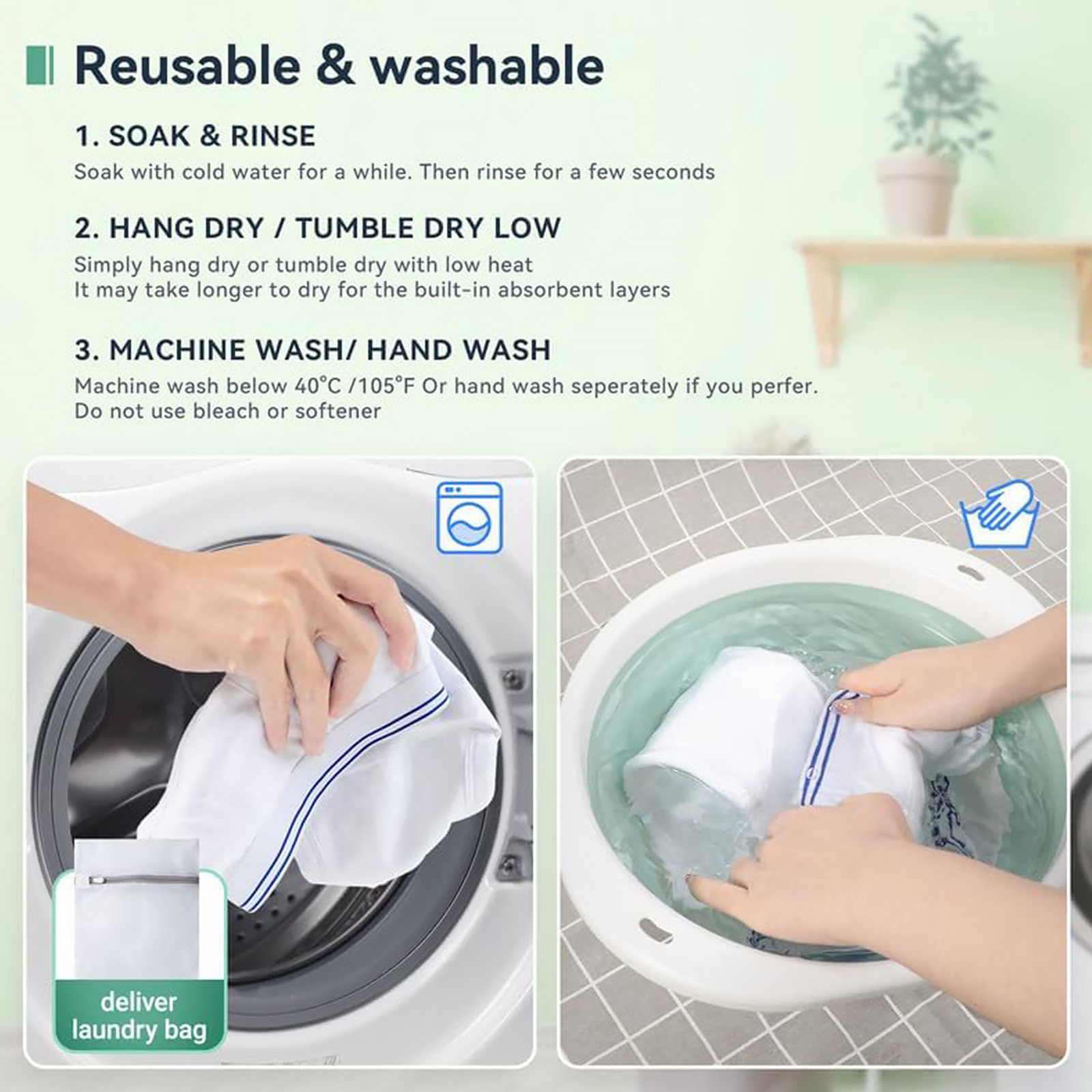 PADRAM Mens Incontinence Briefs 2 Pack - Washable, Front Absorbent (White, M) 