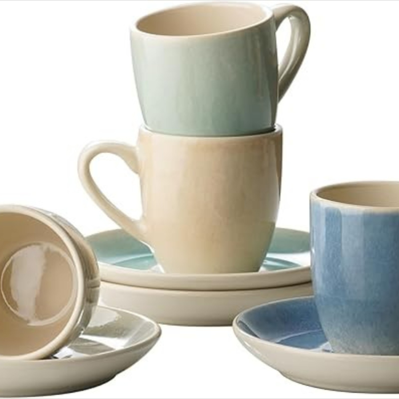 famiware Glacier Espresso Cups with Saucers Set of 4, 3oz Espresso Cup Set, Coffee Mug Set for Latte, Macchiato, Stoneware Demitasse Cups Set for Cafe, Microwave&Dishwasher Safe, Multi-color