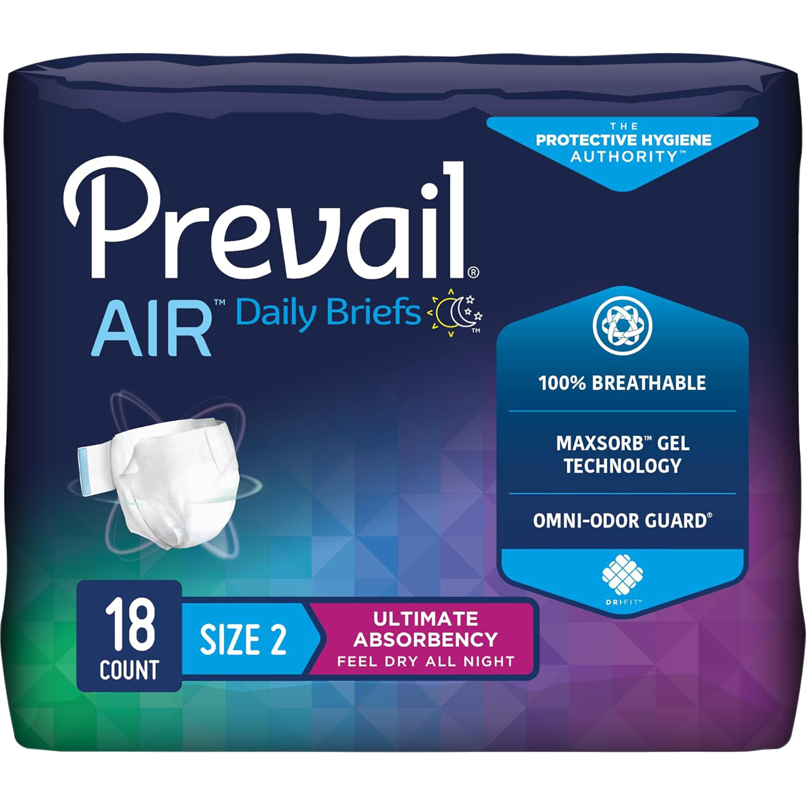 Prevail Breezers 360 Incontinence Briefs, Ultimate Absorbency, Size Two, 4 pack of 18 , 72 Count