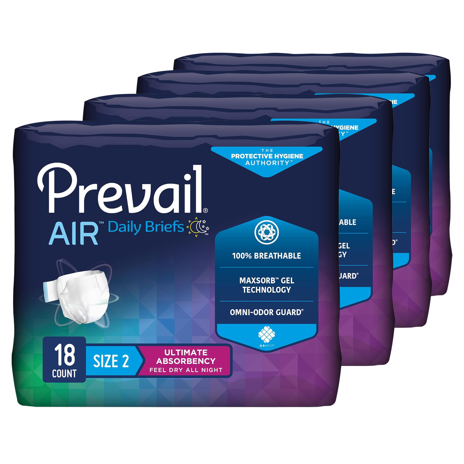 Prevail Breezers 360 Incontinence Briefs, Ultimate Absorbency, Size Two, 4 pack of 18 , 72 Count