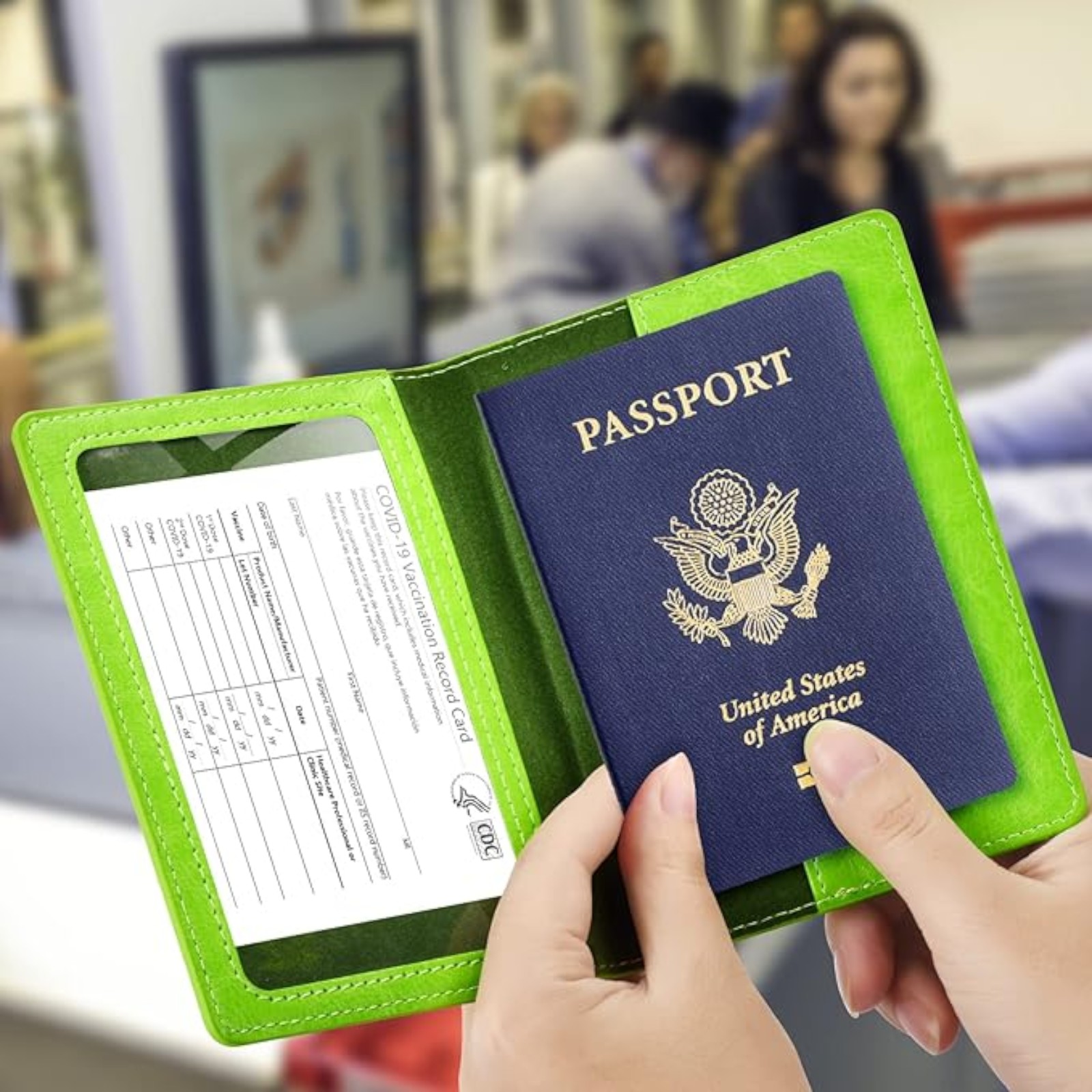 Eoehro BB-green Passport and Vaccine Card Holder Combo with Vaccine Card Slot, Wallet, Cover for Women and Men