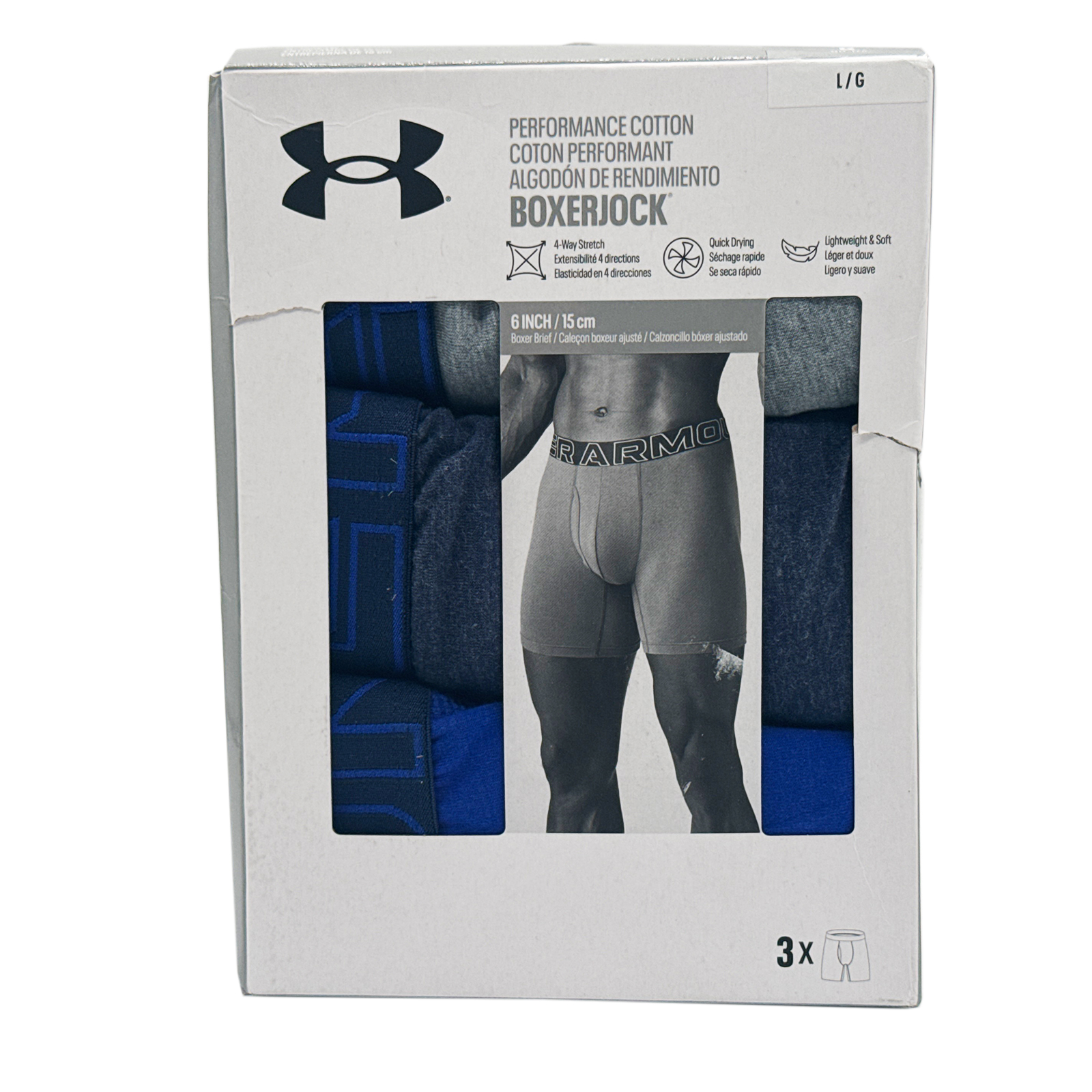 Under Armour 6" Performance Boxerjock Boxer Briefs Grey, Midnight, Navy (L) 3Pack