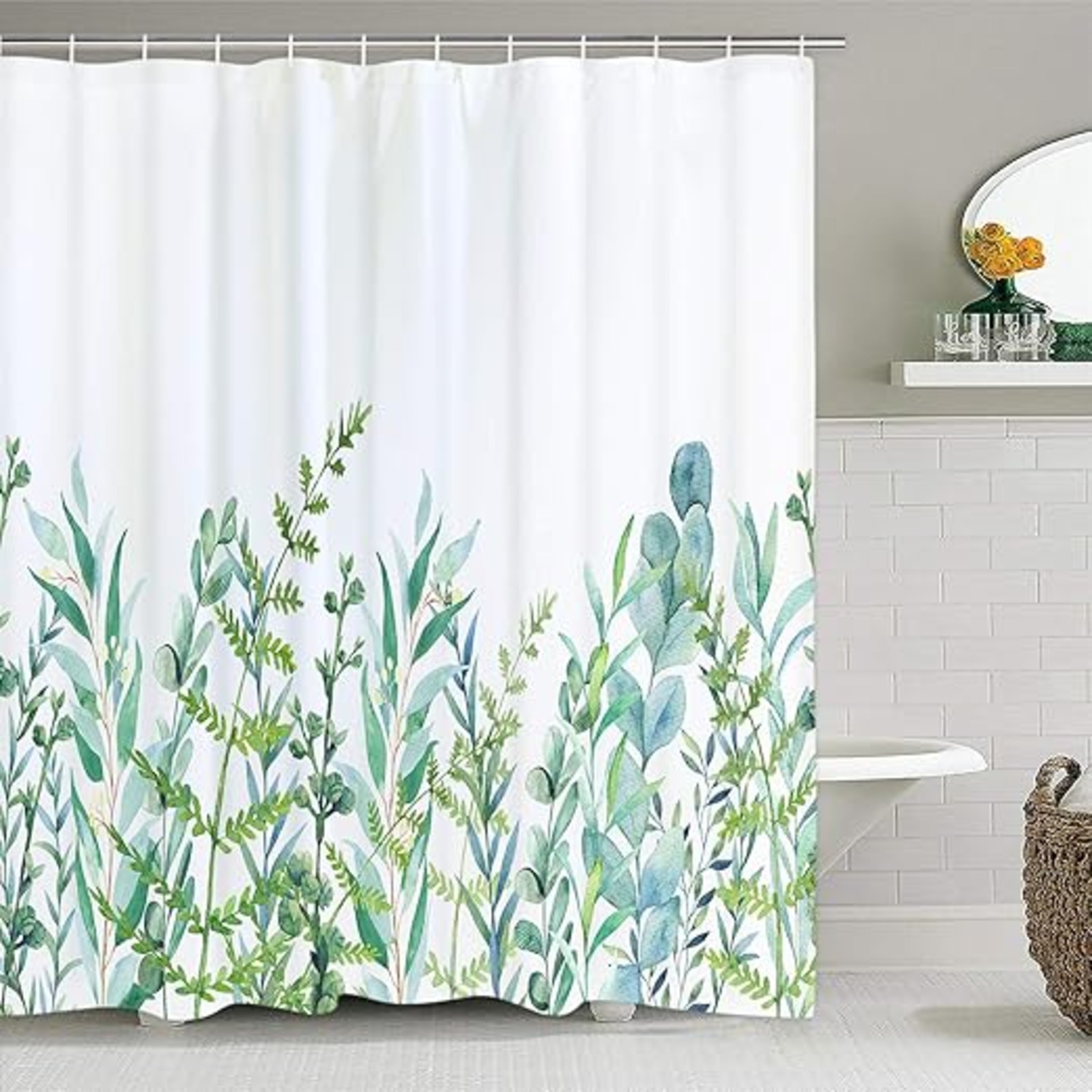 BLEUM CADE Botanical Shower Curtain Leaf Shower Curtain with 12 Hooks, Plant Floral Shower Curtain Nature Flower Shower Curtain for Bathroom