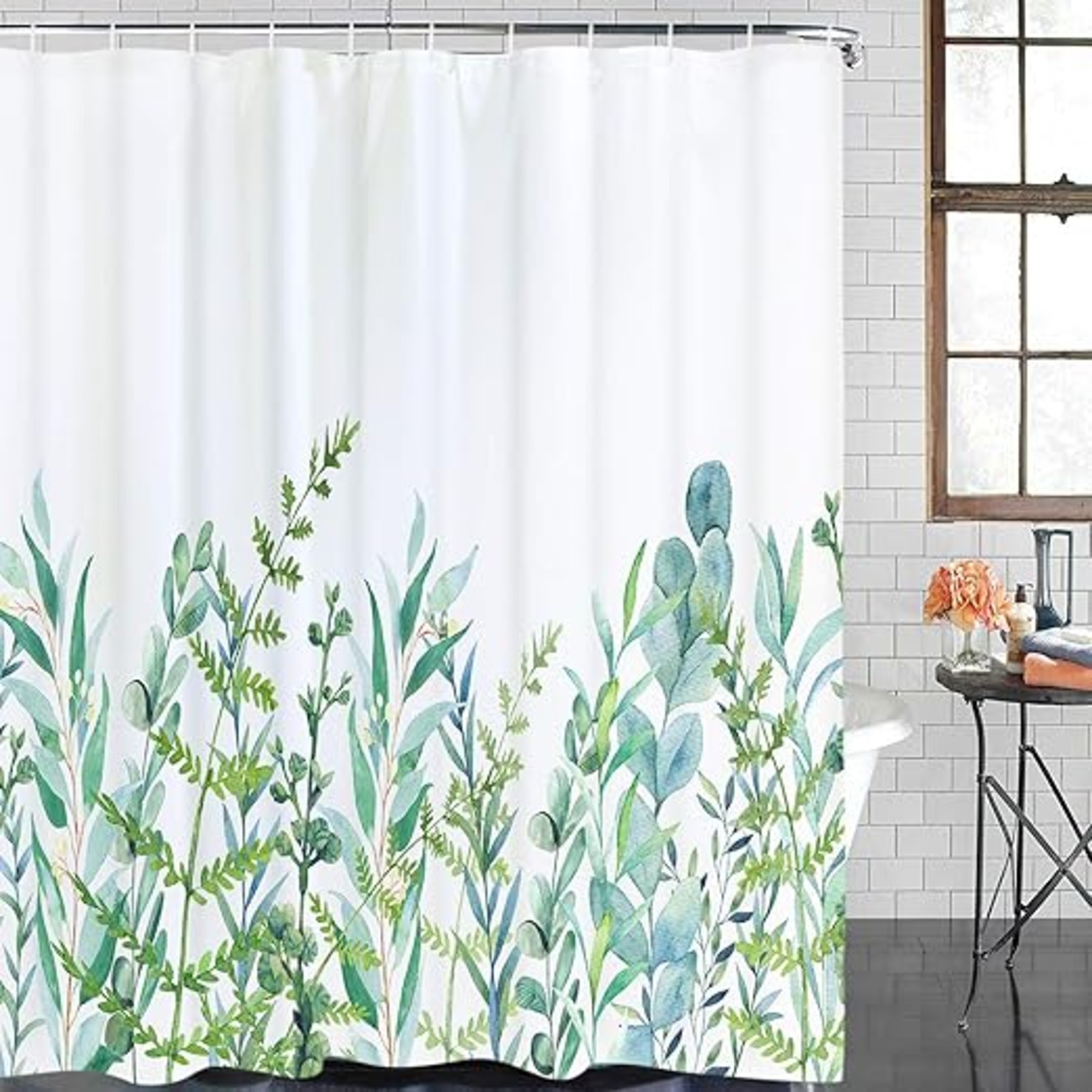 BLEUM CADE Botanical Shower Curtain Leaf Shower Curtain with 12 Hooks, Plant Floral Shower Curtain Nature Flower Shower Curtain for Bathroom