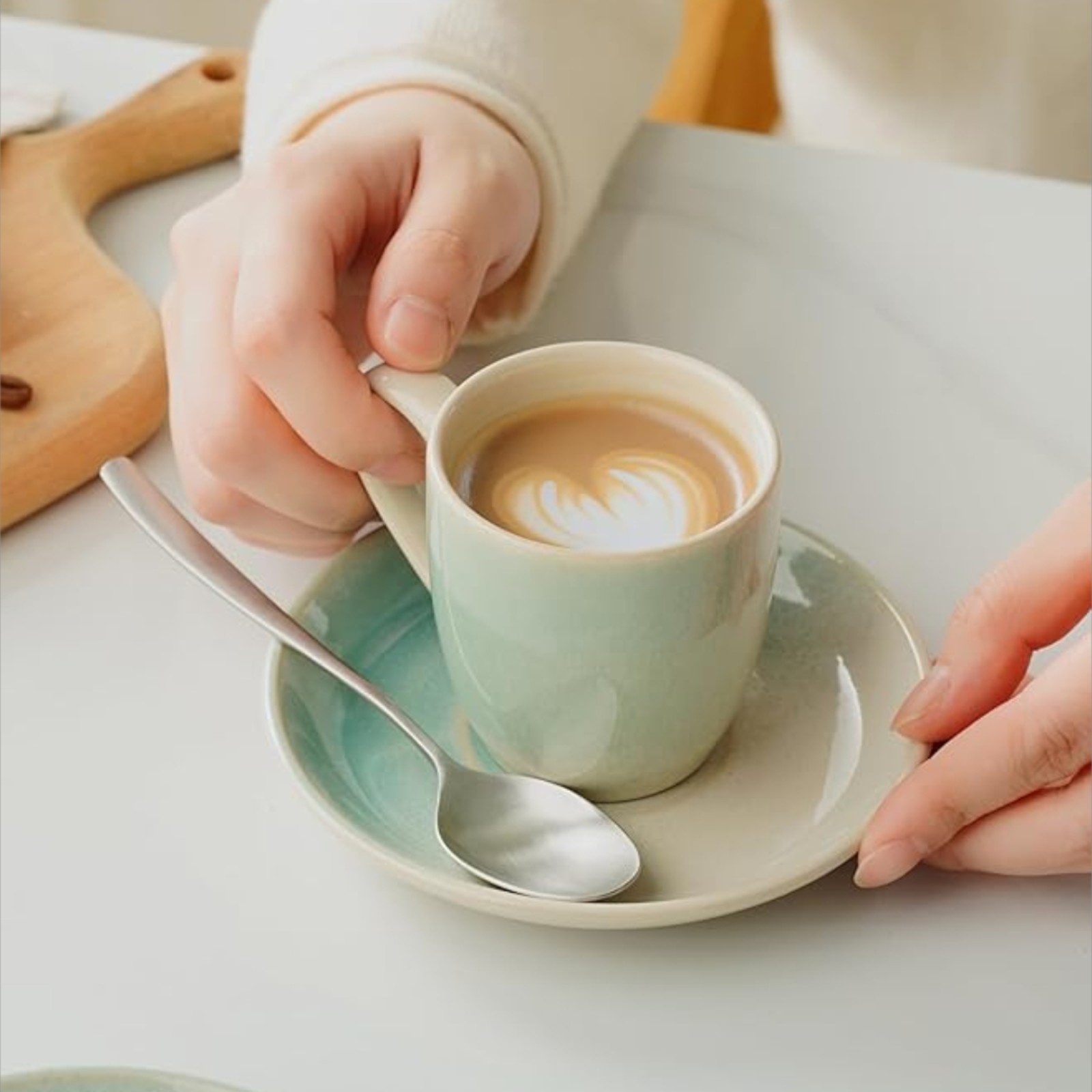 famiware Glacier Espresso Cups with Saucers Set of 4, 3oz Espresso Cup Set, Coffee Mug Set for Latte, Macchiato, Stoneware Demitasse Cups Set for Cafe, Microwave&Dishwasher Safe, Multi-color