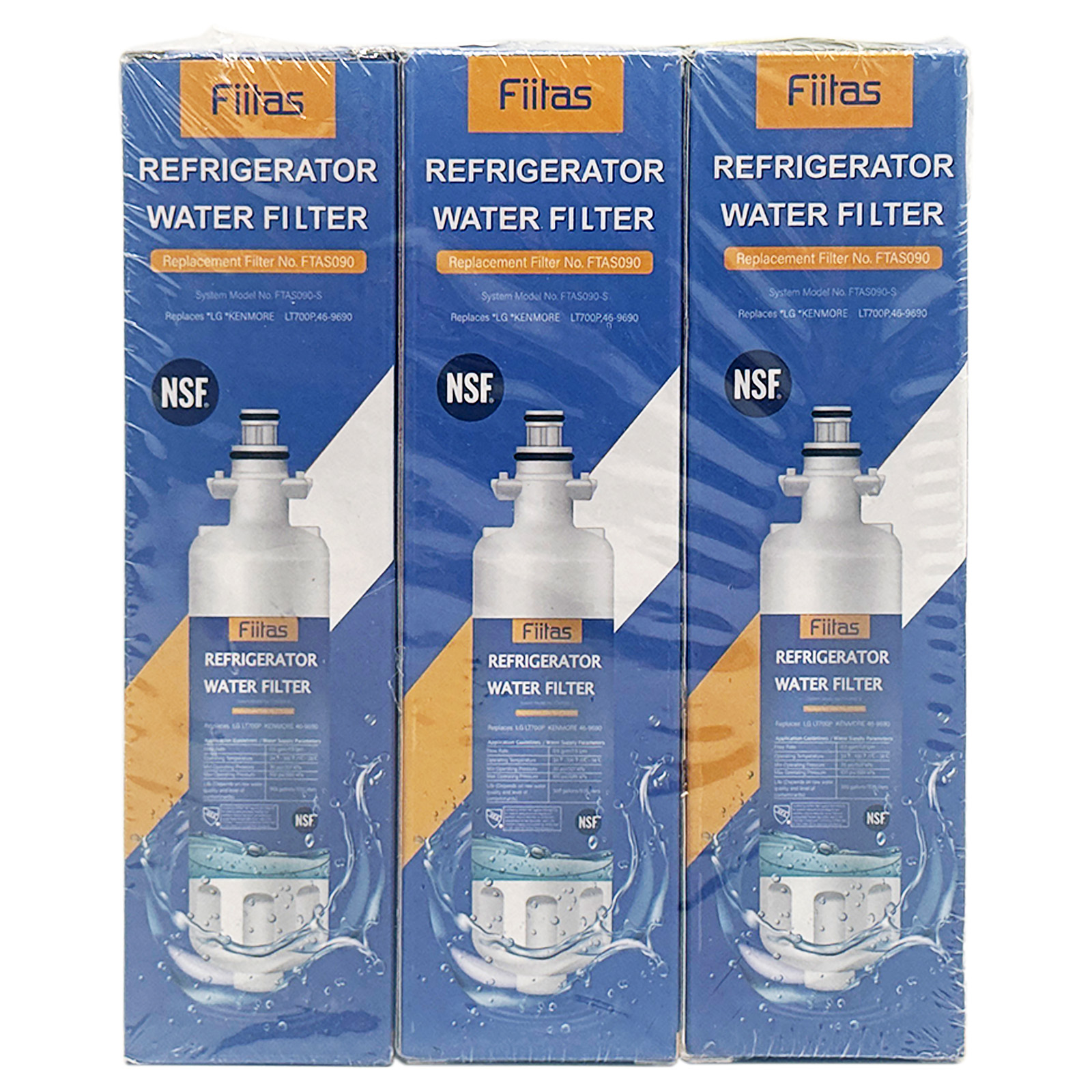 (3 Pack) Fiitas FTAS090 - Refrigerator Water Filter - Fits LG LT700P - Kenmore Elite 469690