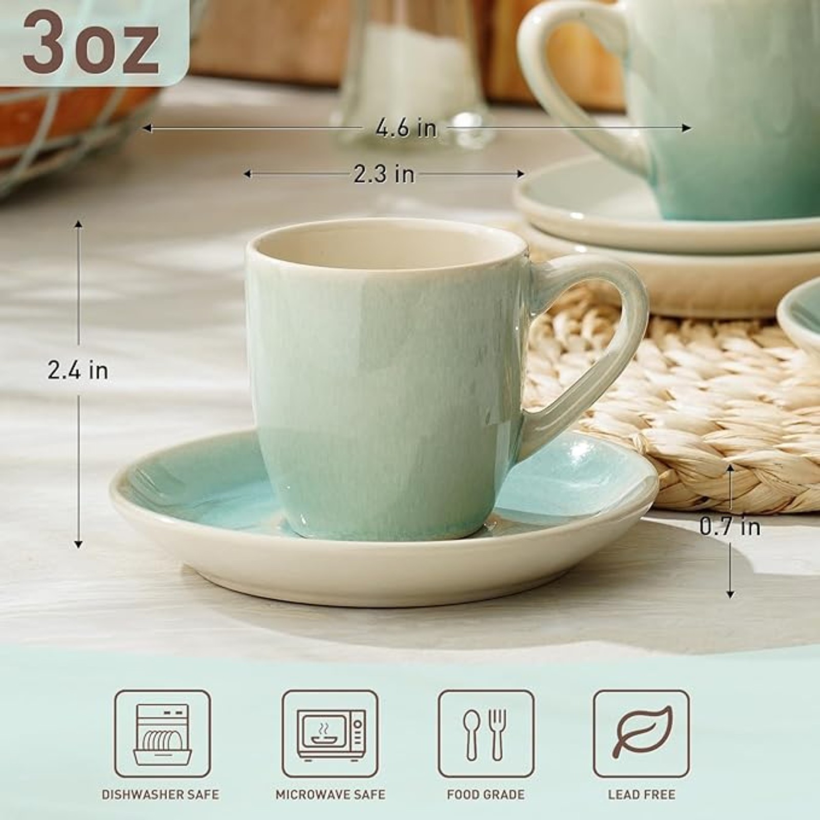 famiware Glacier Espresso Cups with Saucers Set of 4, 3oz Espresso Cup Set, Coffee Mug Set for Latte, Macchiato, Stoneware Demitasse Cups Set for Cafe, Microwave&Dishwasher Safe, Multi-color