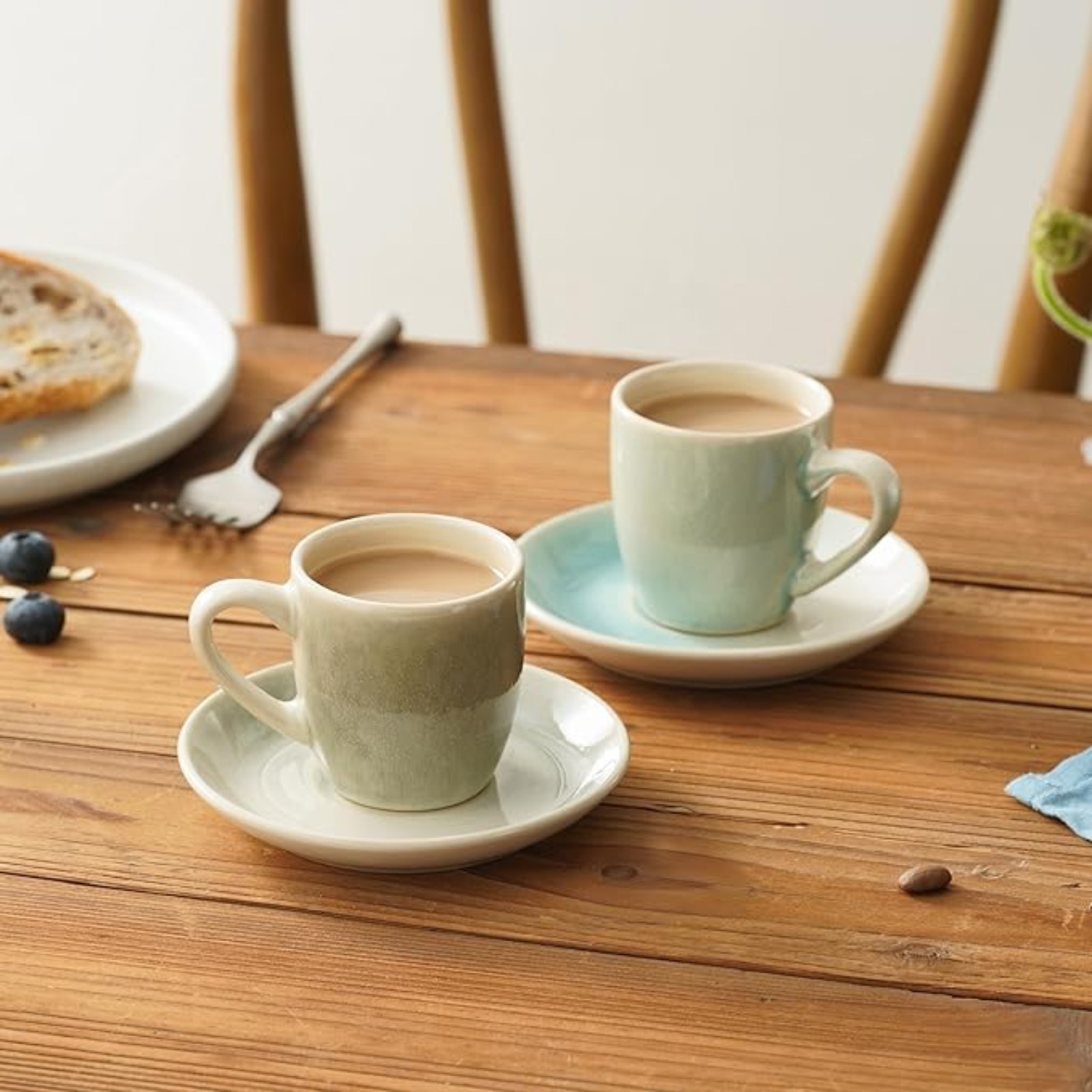 famiware Glacier Espresso Cups with Saucers Set of 4, 3oz Espresso Cup Set, Coffee Mug Set for Latte, Macchiato, Stoneware Demitasse Cups Set for Cafe, Microwave&Dishwasher Safe, Multi-color