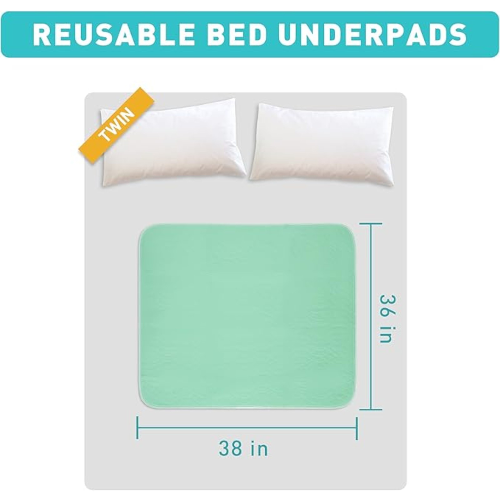 Bunlitent Washable Underpads, 36" x 38", 4 Pack - Heavy Absorbency Reusable Bedwetting Incontinence Pads for Kids, Adults, Elderly, and Pets - Waterproof Protective Pad for Bed, Couch, Sofa, Floor