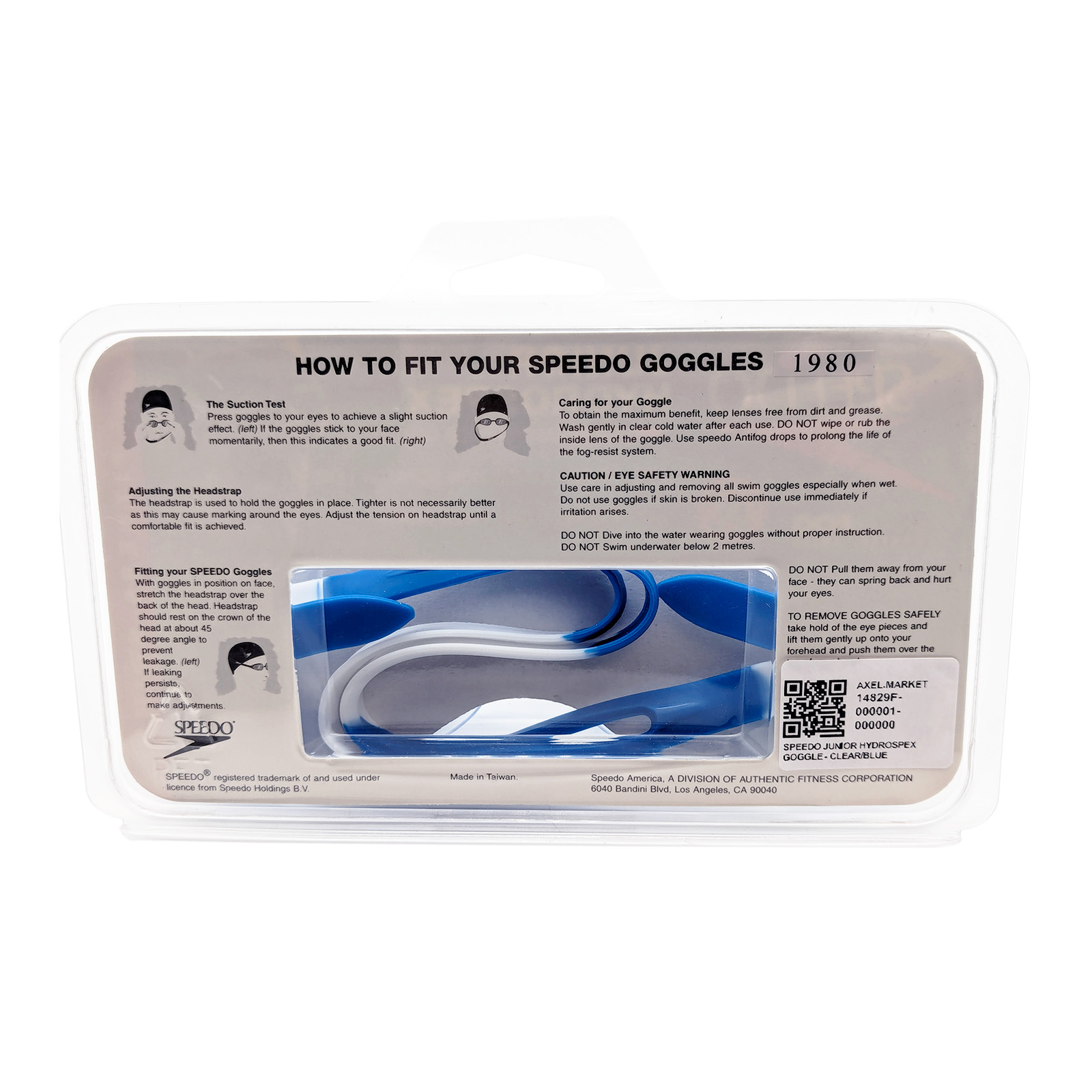 SPEEDO Jr. Hydrospex Classic Swimming Goggles Ages 6-14 Clear/Blue Anti Fog