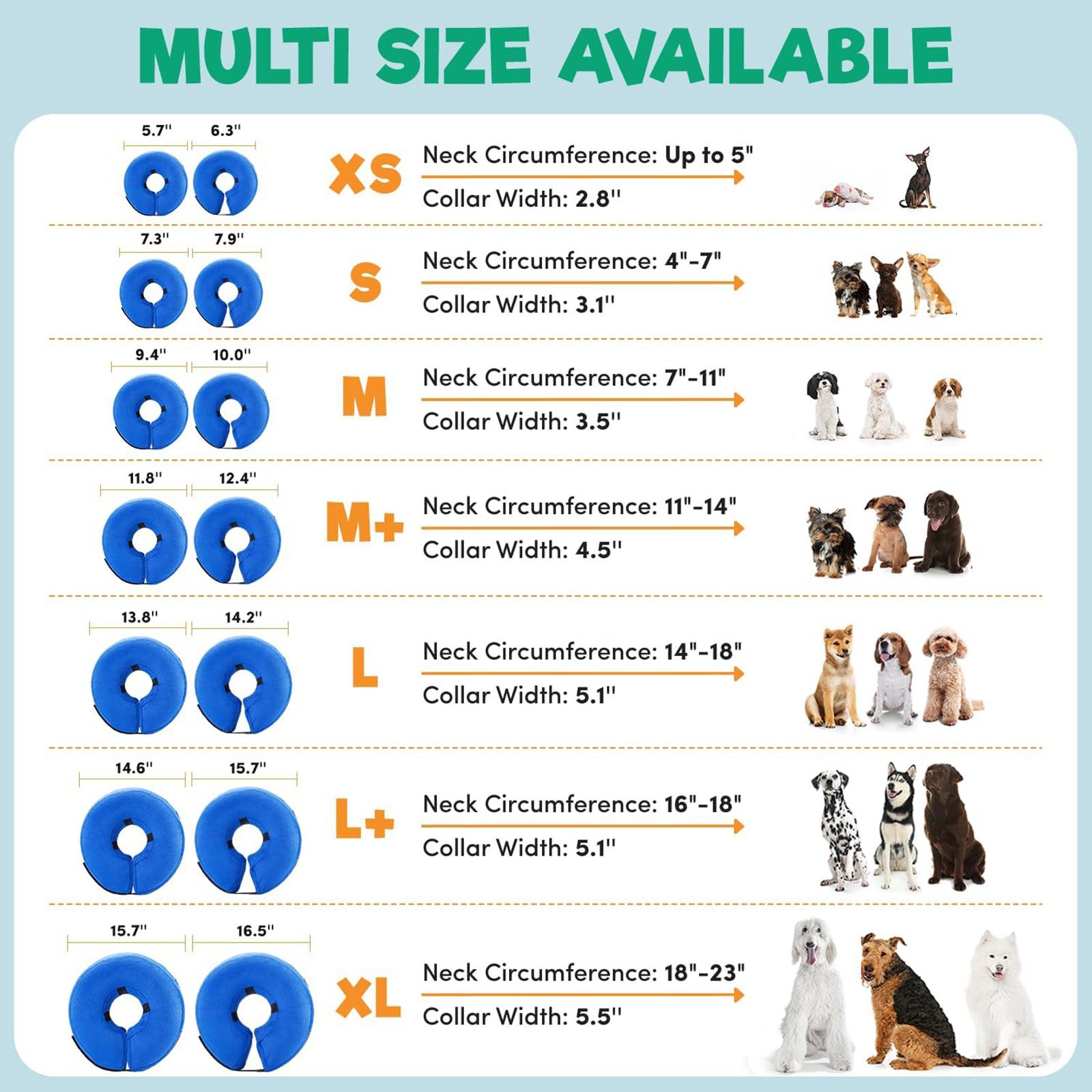 BENCMATE Protective Inflatable Collar for Dogs and Cats - Blue (Choose size)